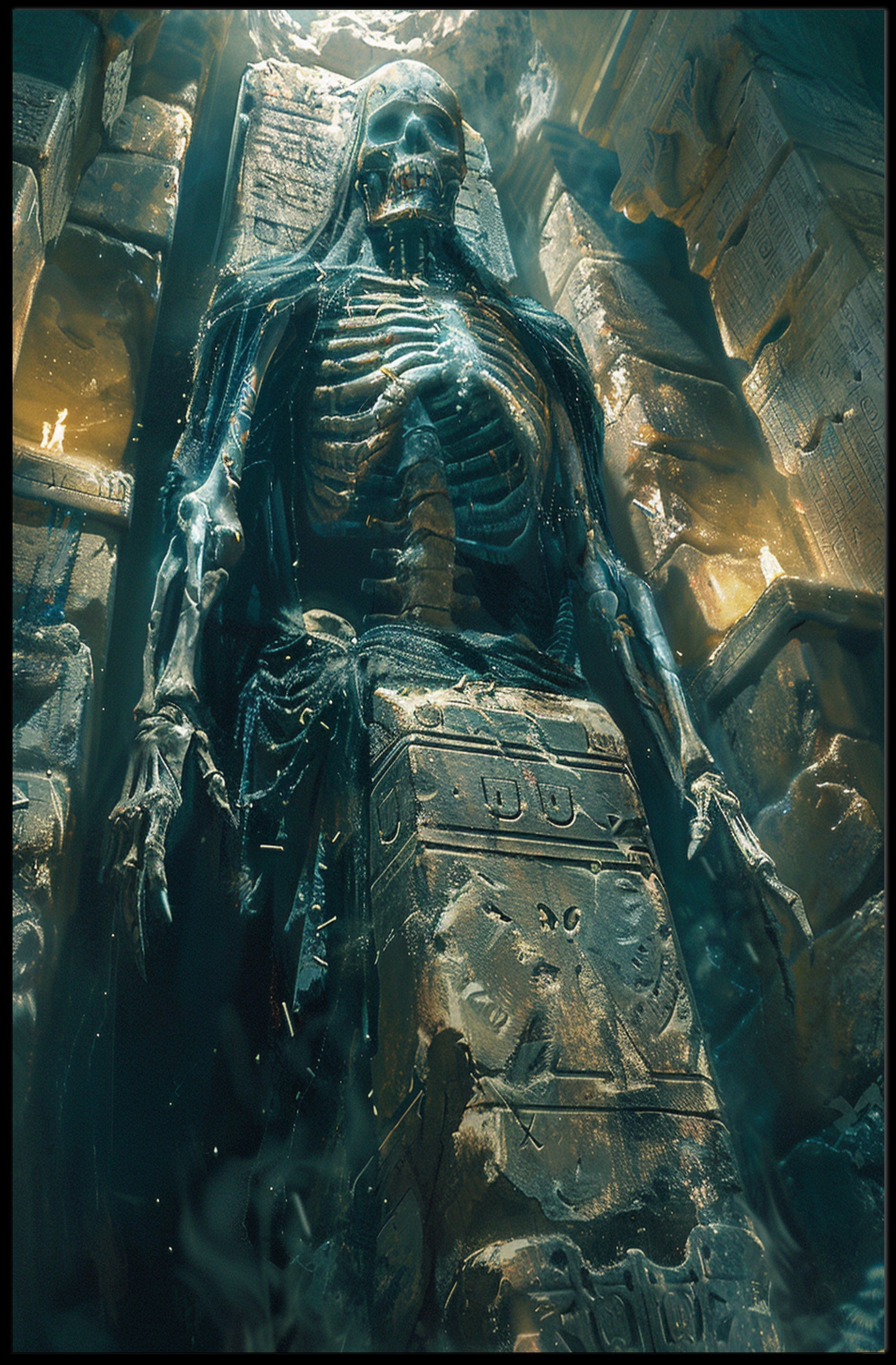 Mysterious Skeleton in Ancient Tomb Fantasy or Mythology Poster PosterGoat