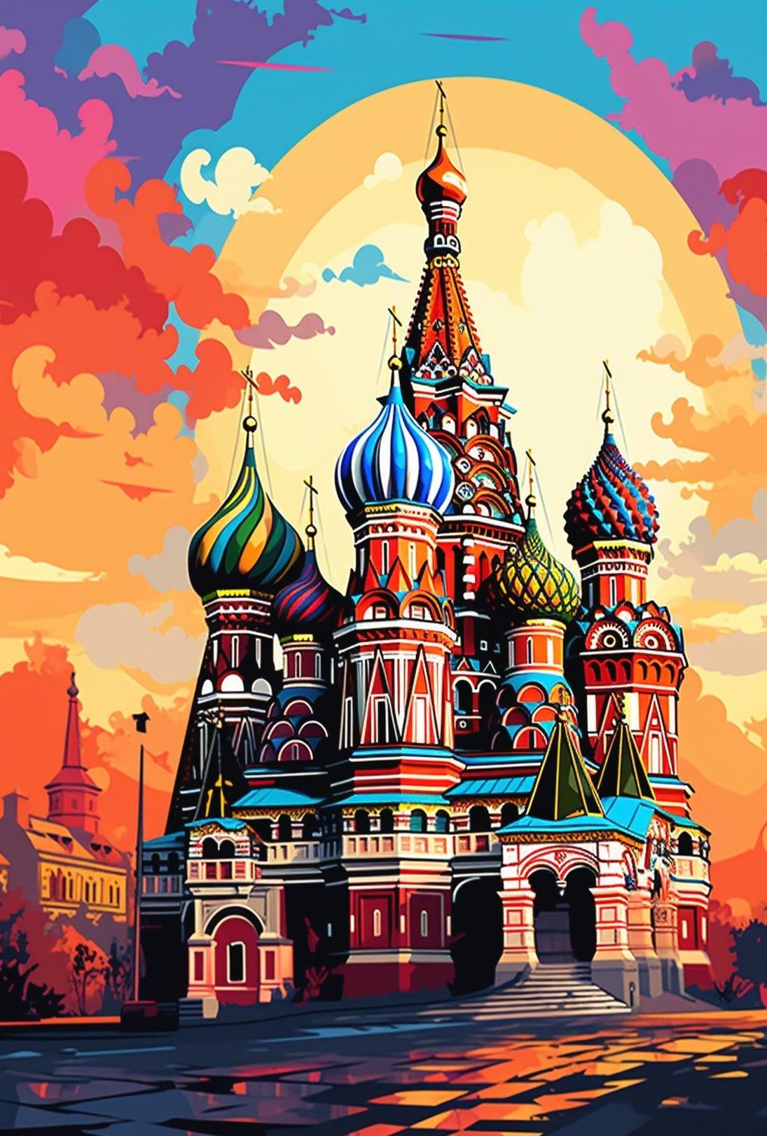 Vibrant Russian Landmark Illustration Cultural or Heritage Poster