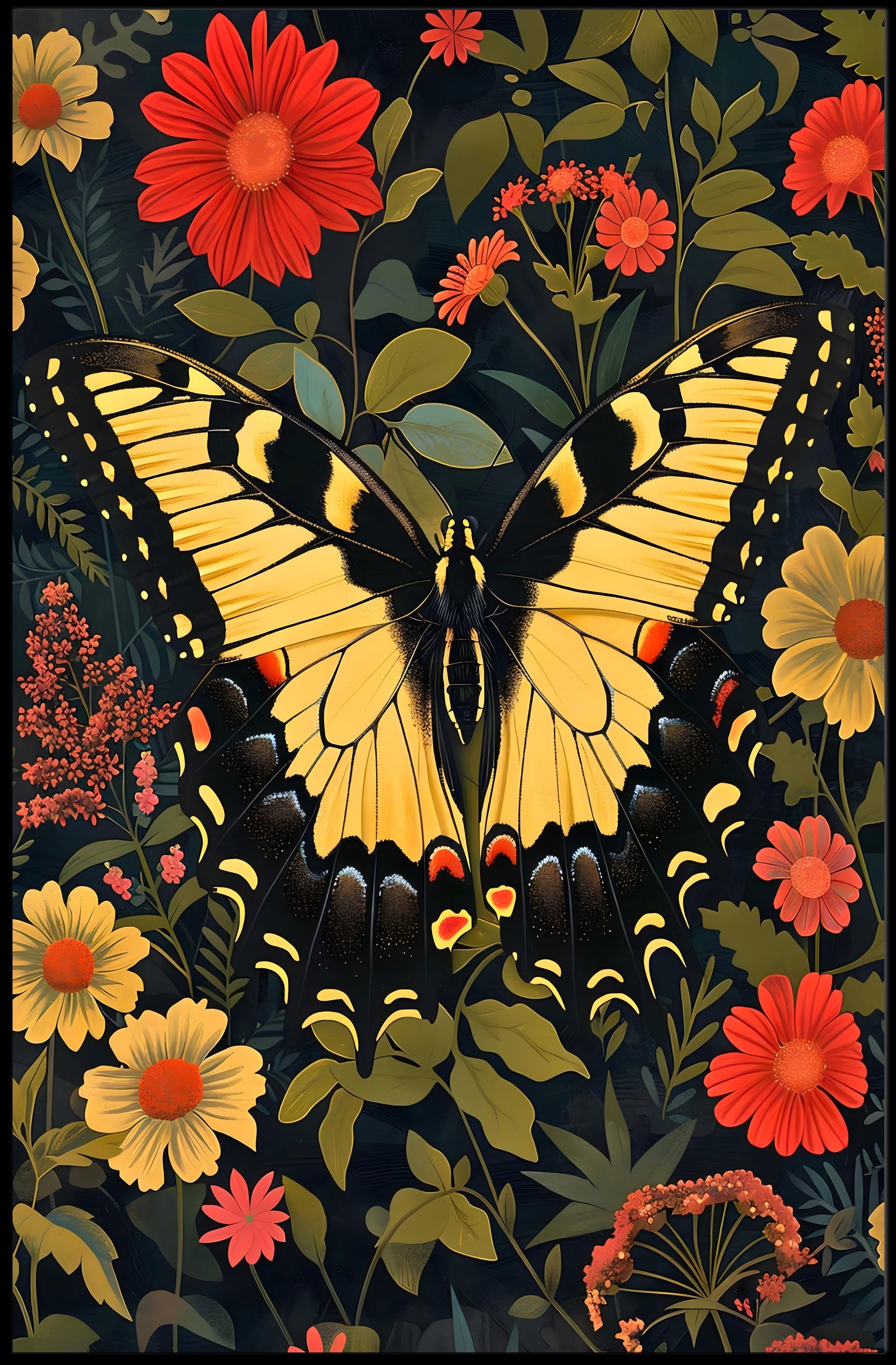 Butterfly and Floral Symphony Art Poster