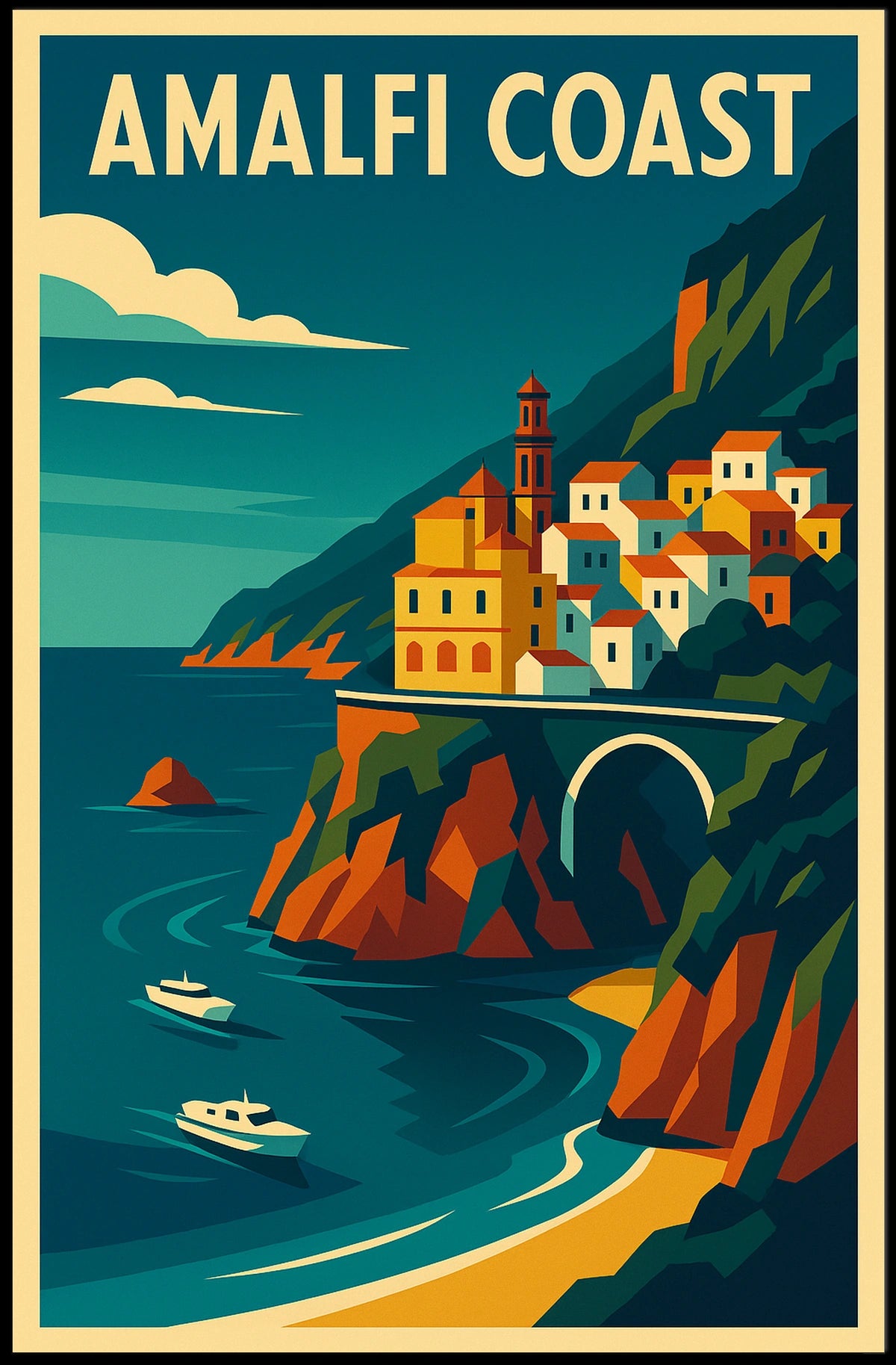 Amalfi Coast Travel Poster Wall Art Coastal Decor Print