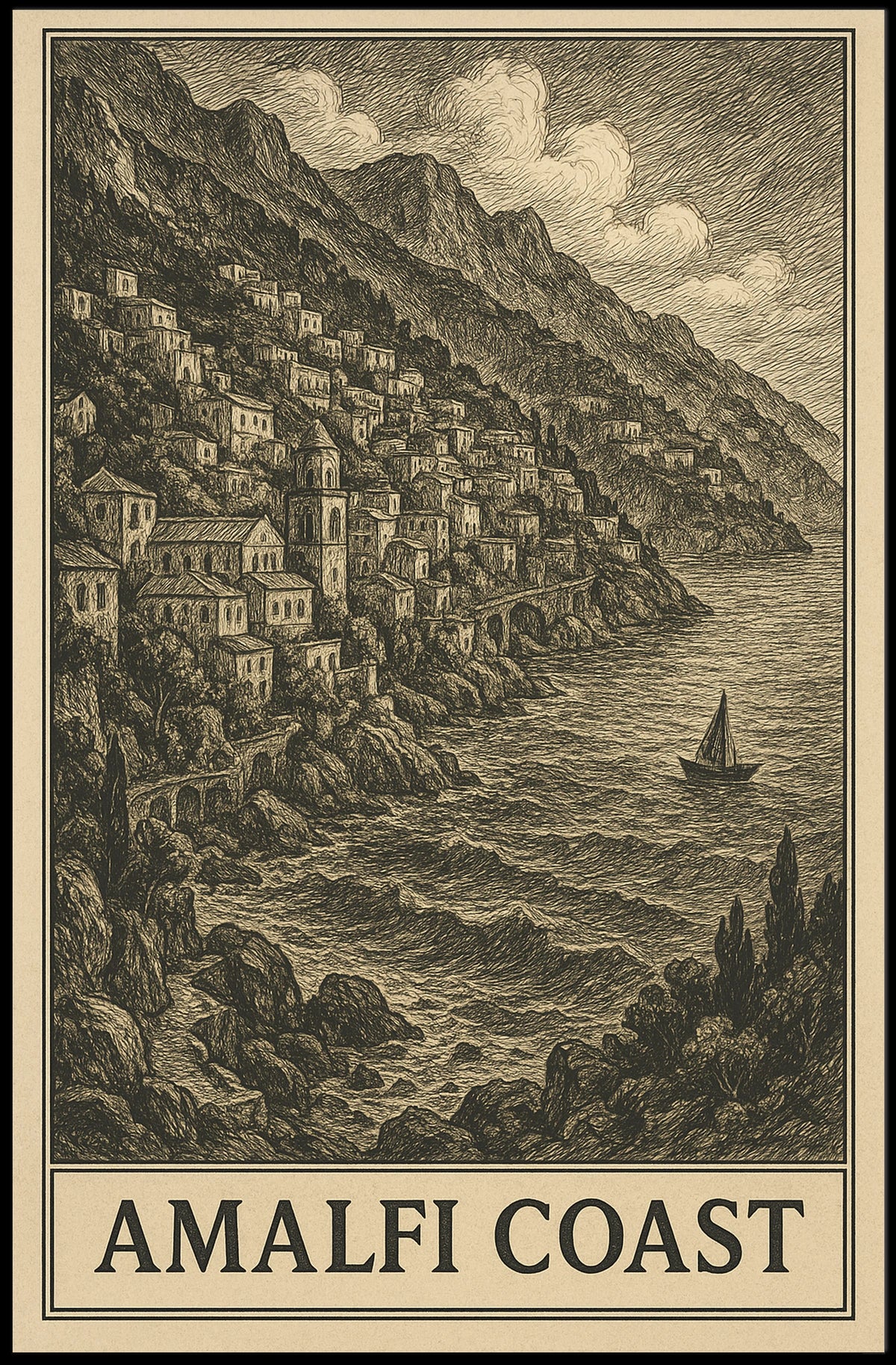 Amalfi Coast Poster Coastal Wall Art for Living Rooms