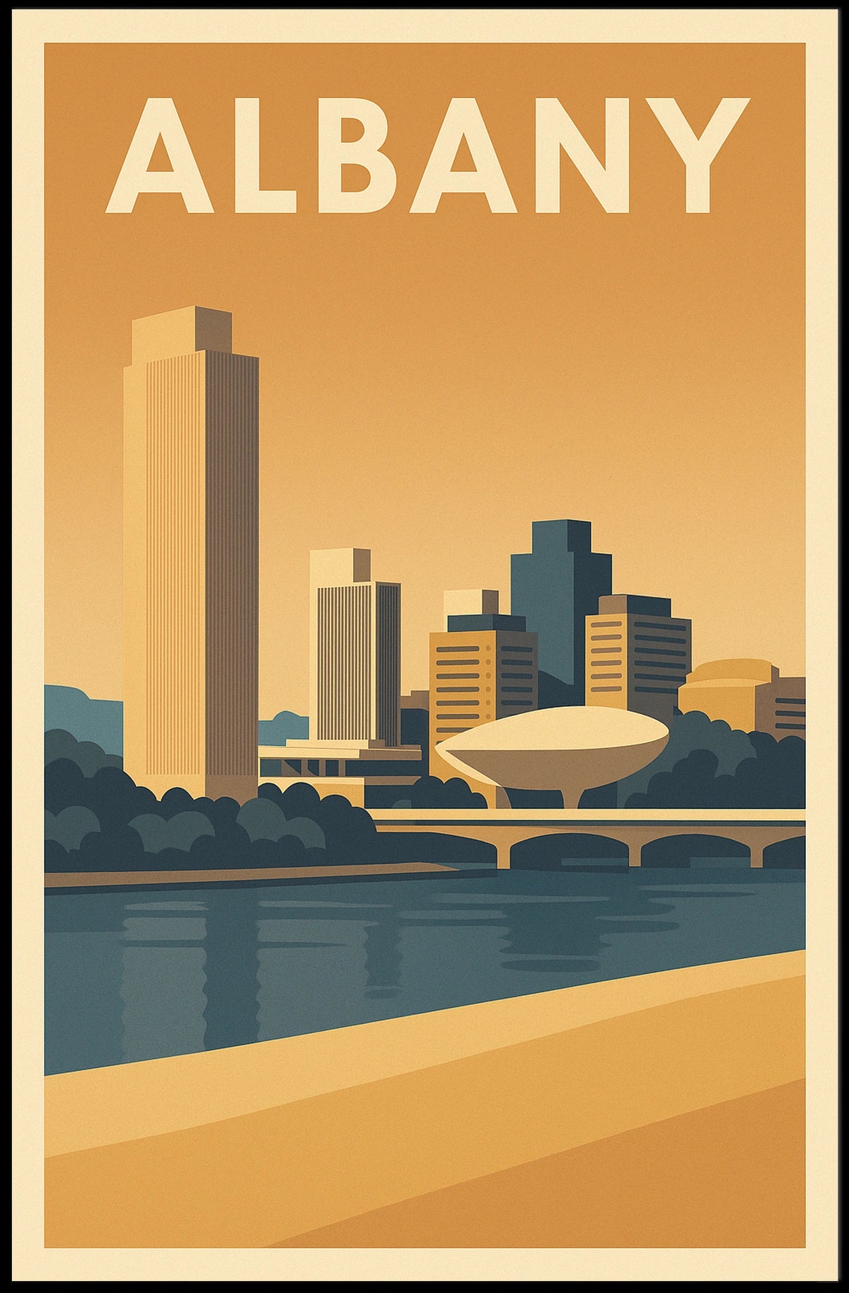 Albany Skyline Cityscape View Poster Vintage Wall Art