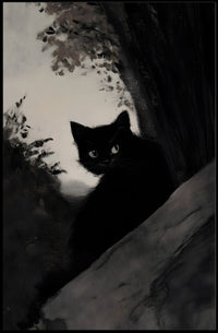 Black Cat in Shadowy Forest Animal Poster PosterGoat