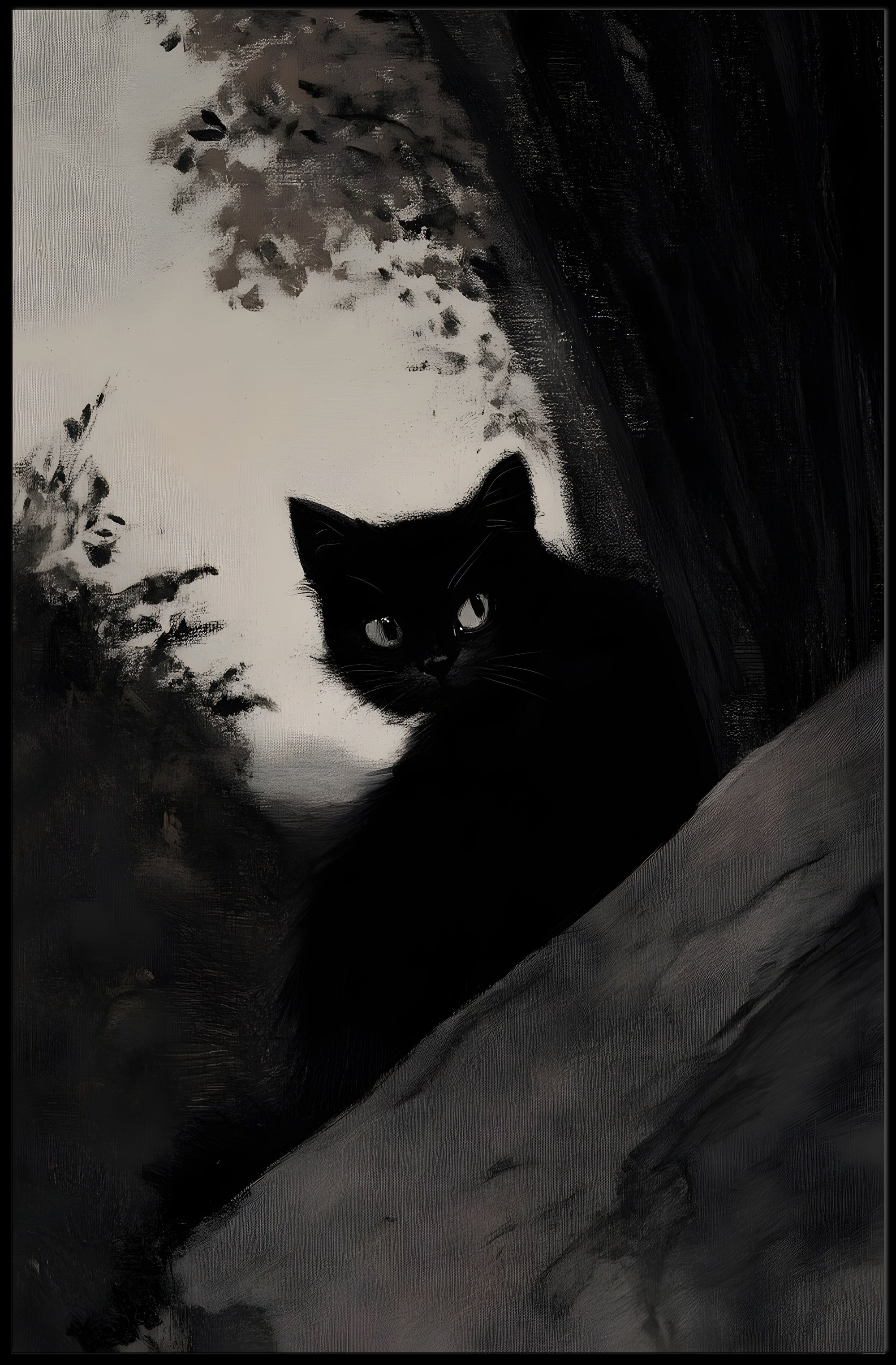 Black Cat in Shadowy Forest Animal Poster PosterGoat