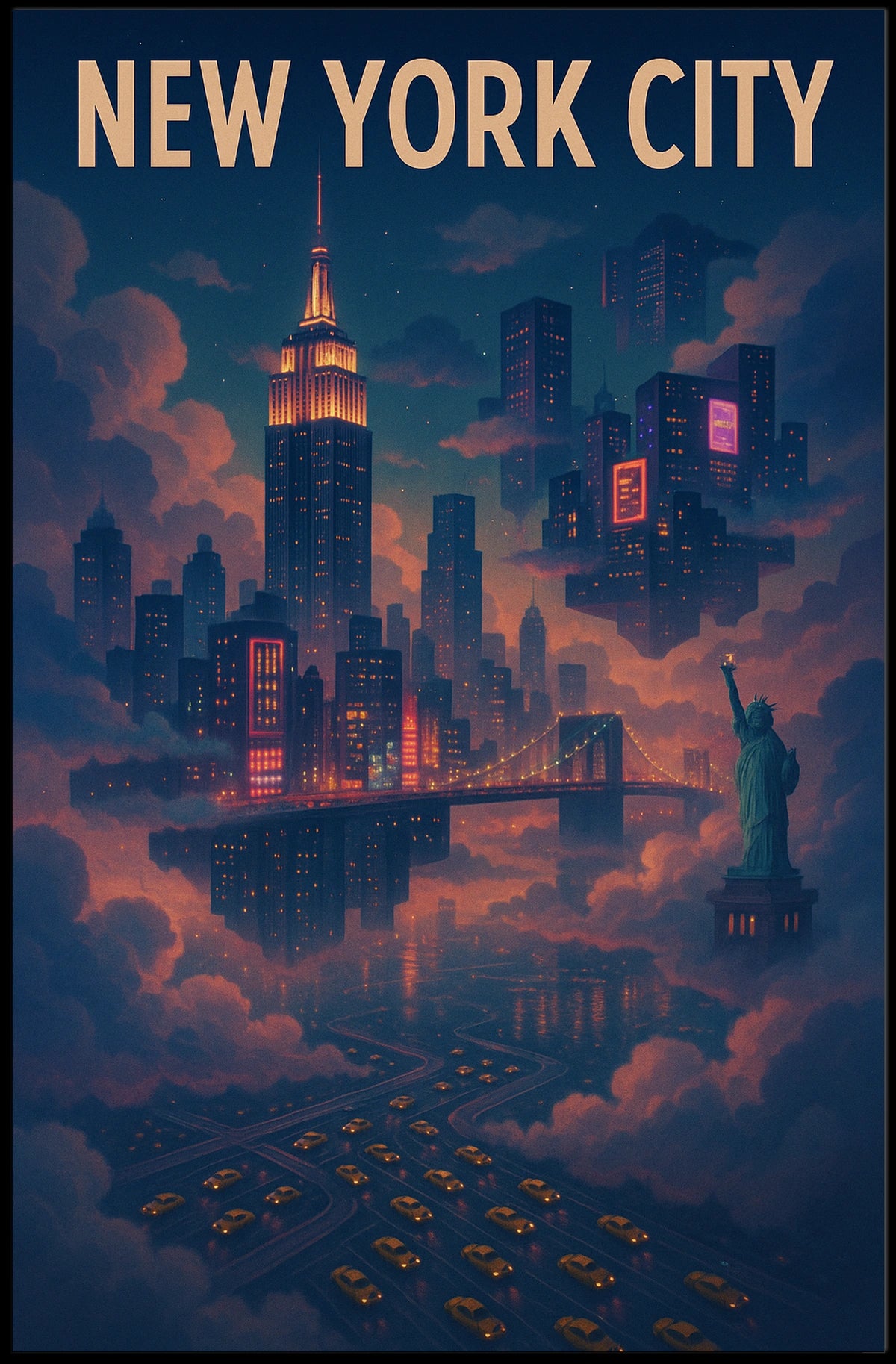 New York City Poster Modern Travel Skyline Wall Art