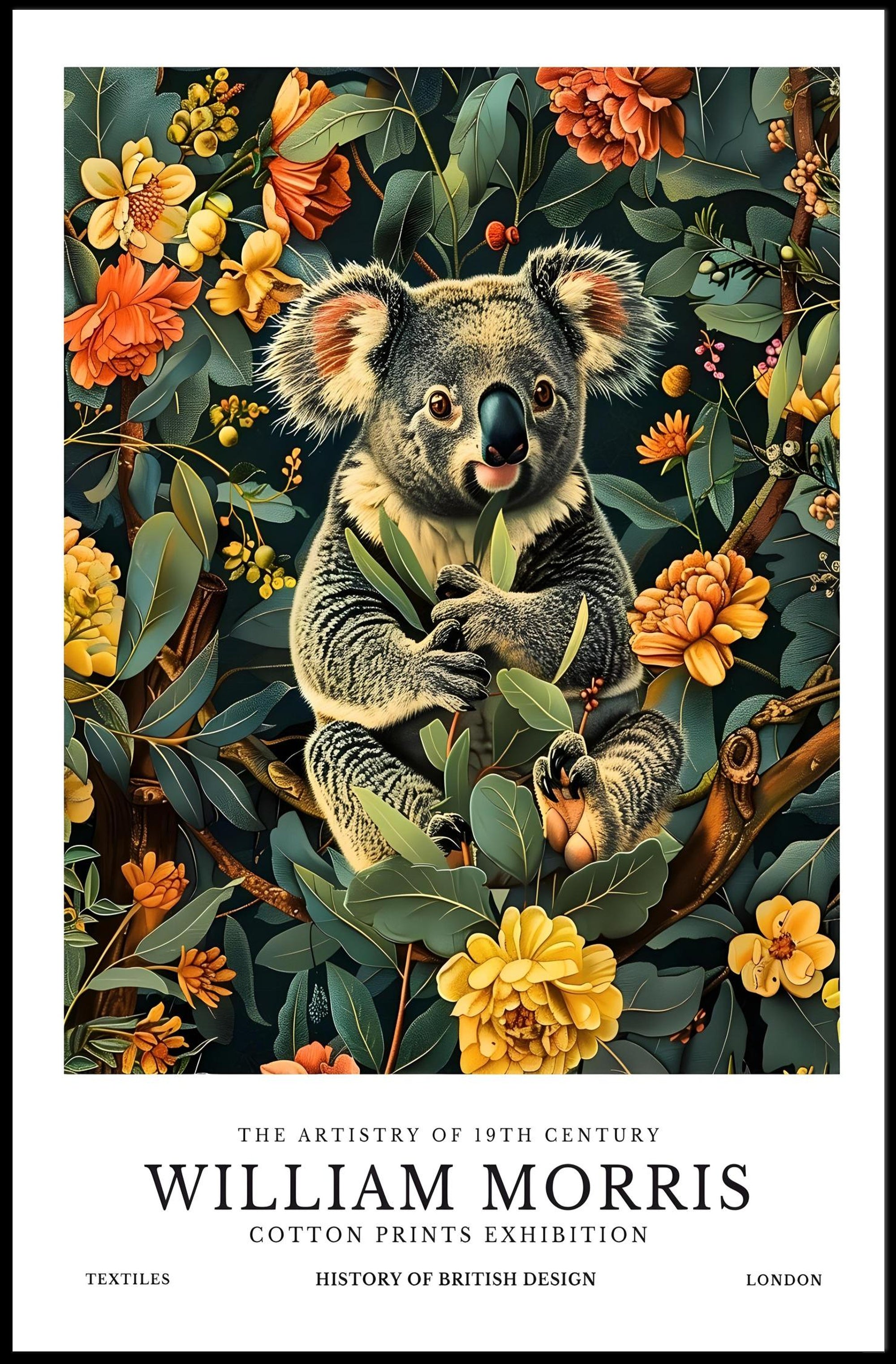 Whimsical Koala Art Poster with Nature-Inspired Design