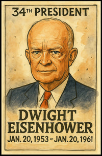 Dwight D. Eisenhower 34th President of the United States Exaggerated Cartoon Sketch Poster