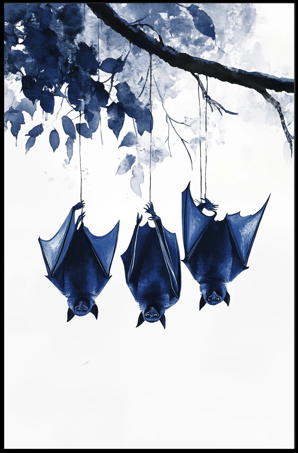 Bats in Nature Watercolor Monochrome Tranquility Poster