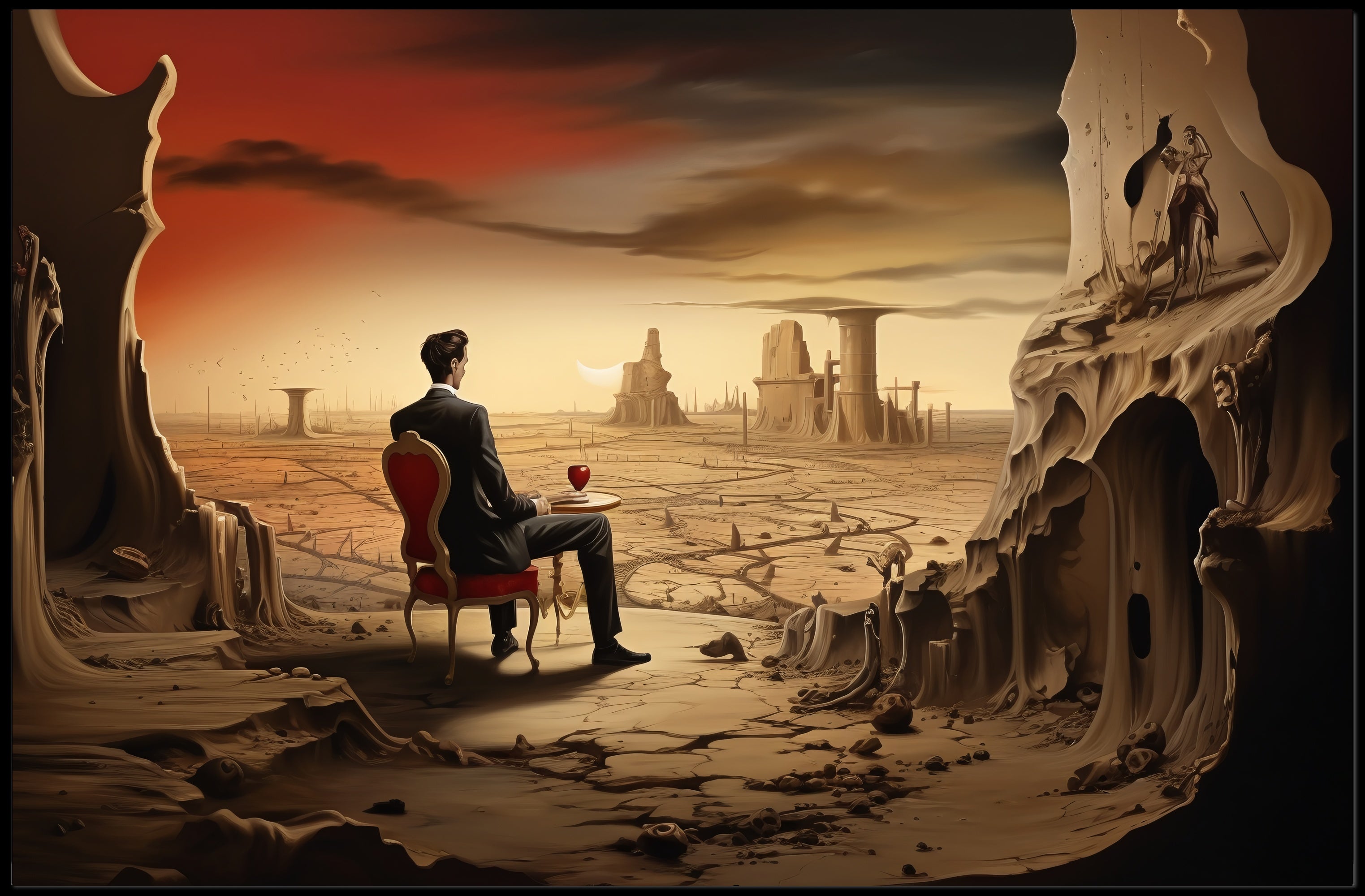 Surreal Dystopian Landscape with Red Chair Fantasy Poster
