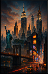 New York City Sunset Cityscape Poster Modern Wall Art