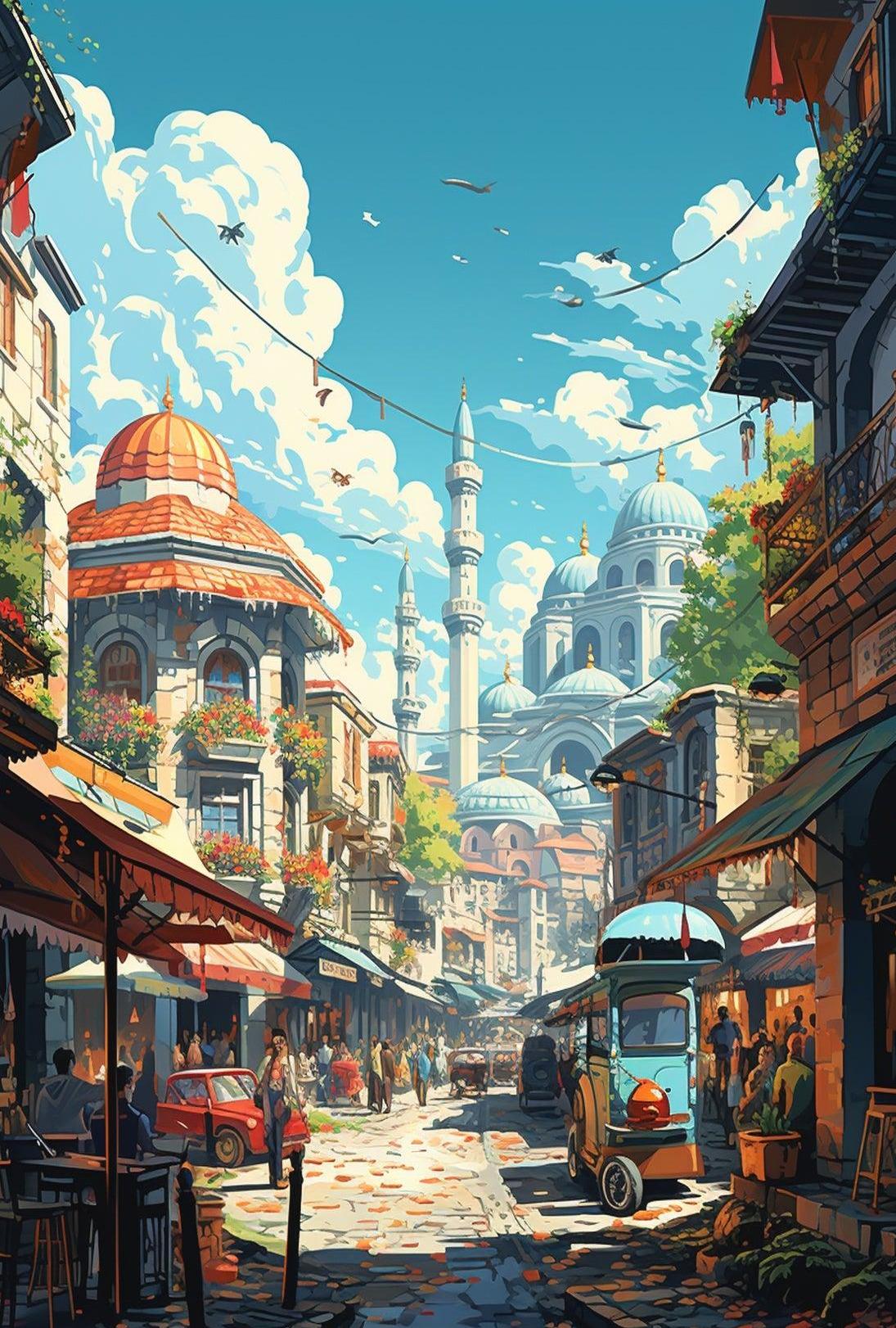 Charming Mediterranean Old Town Scene Travel Poster