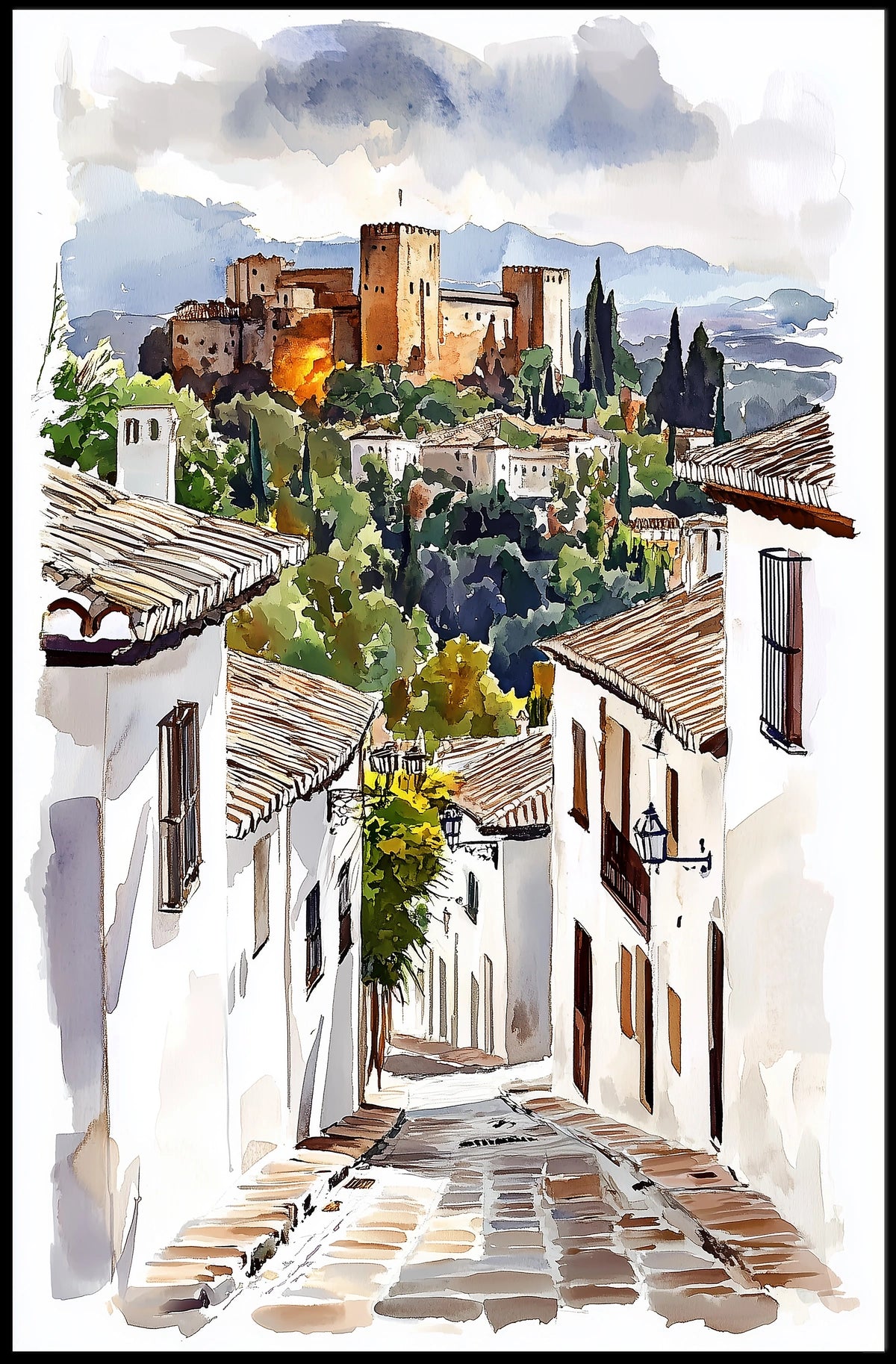 Granada Spain Alhambra View From A Historic Street Poster
