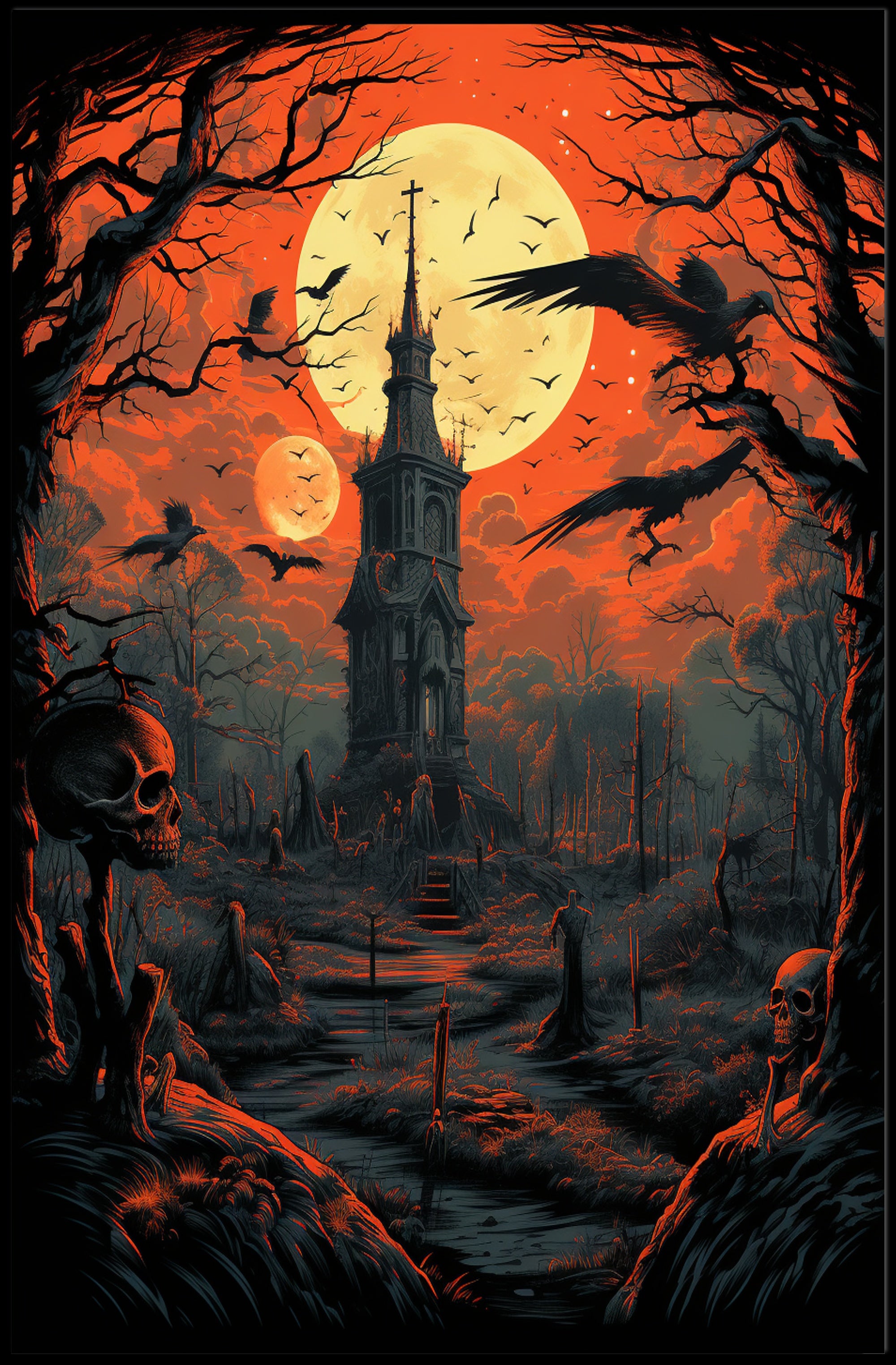 Haunted Tower Under Blood Moon Poster