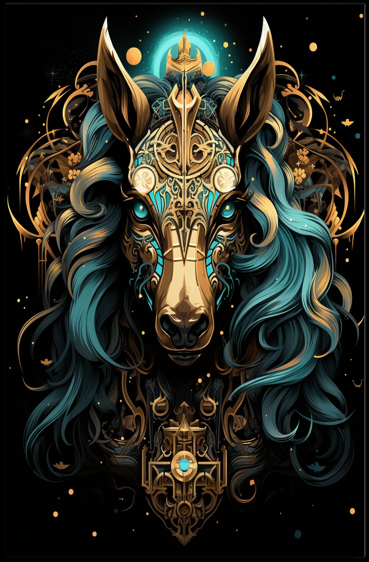 Celestial Equine Majesty Baroque Digital Painting Regal Mythic Home Decor Fantasy Wall Poster