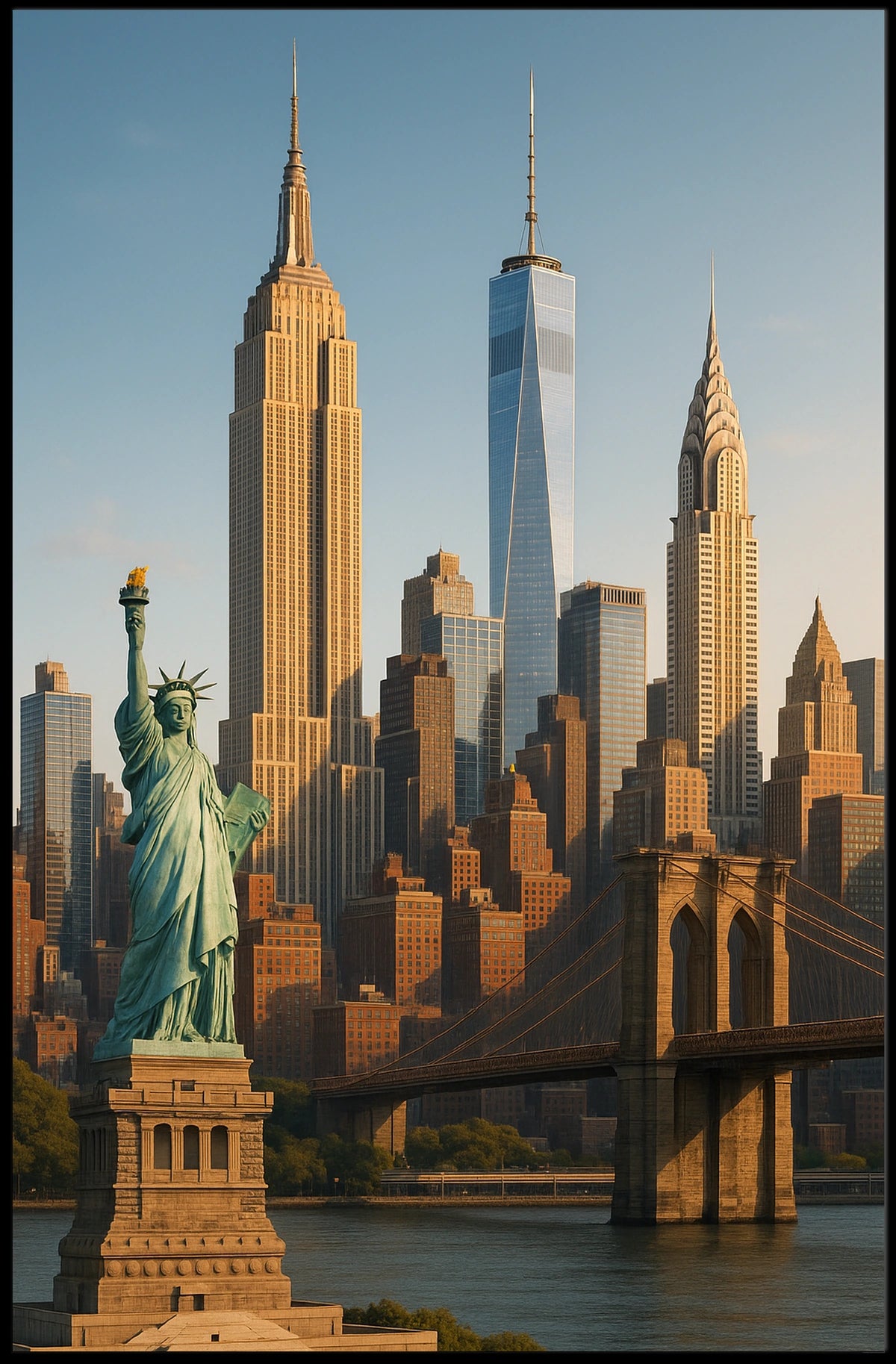 New York City Landmarks Skyline Poster Modern Wall Art