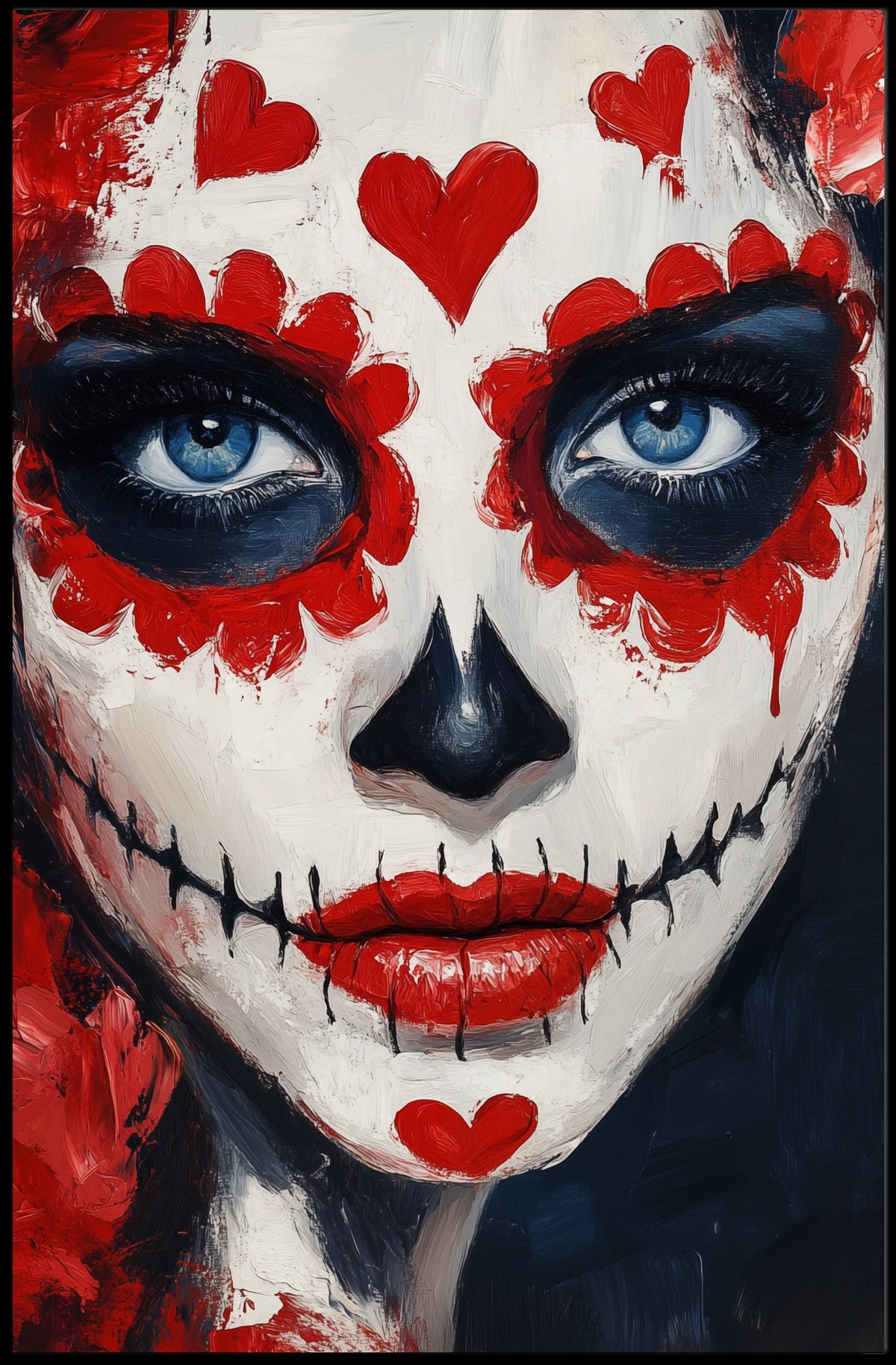 Day of the Dead Face Face Makeup Red Hearts Poster