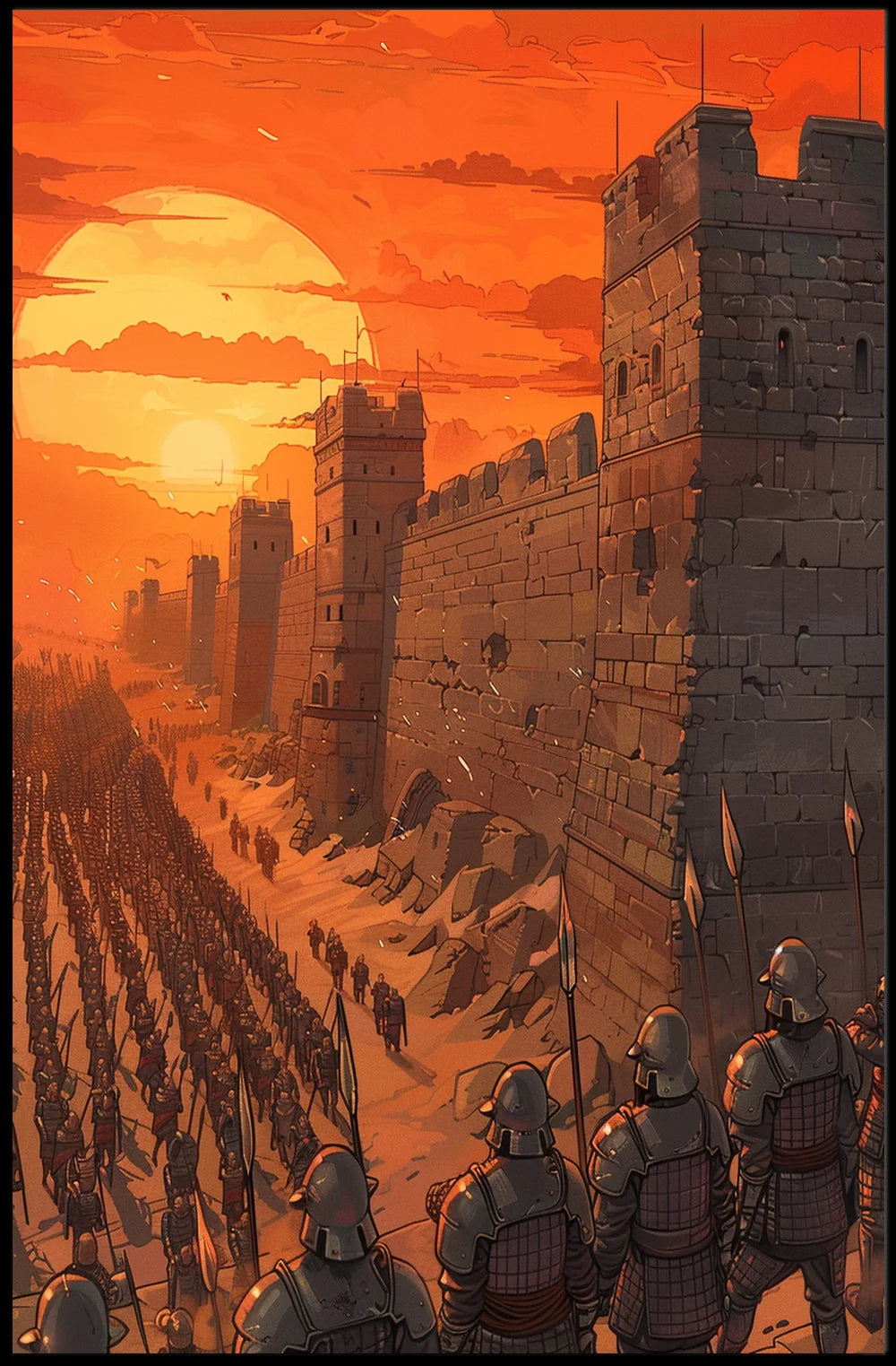 Medieval Army Marching at Sunset Epic Poster