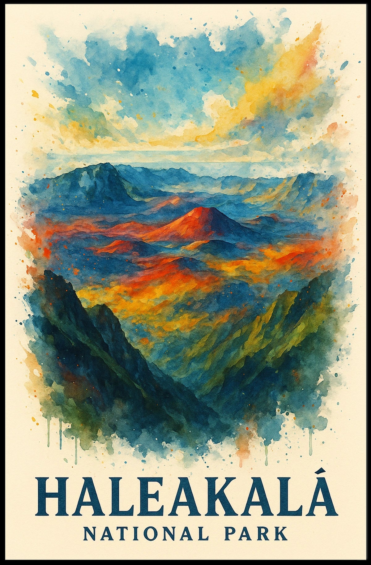 Haleakalฤ National Park Vibrant Landscape Watercolor Poster