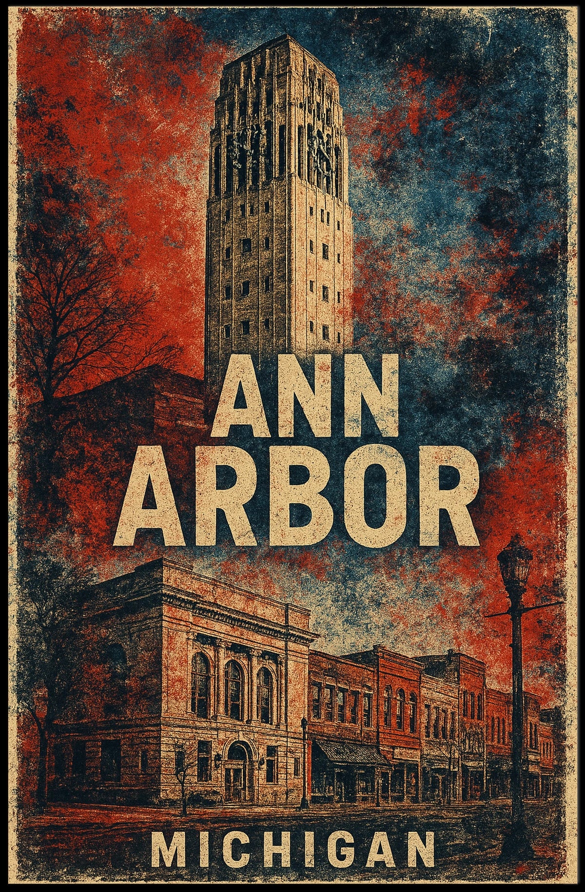 Ann Arbor Cityscape Minimalist Travel Poster