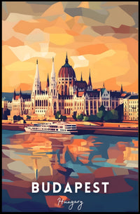 Budapest Parliament Geometric Sunset Art Urban or Cityscape Poster