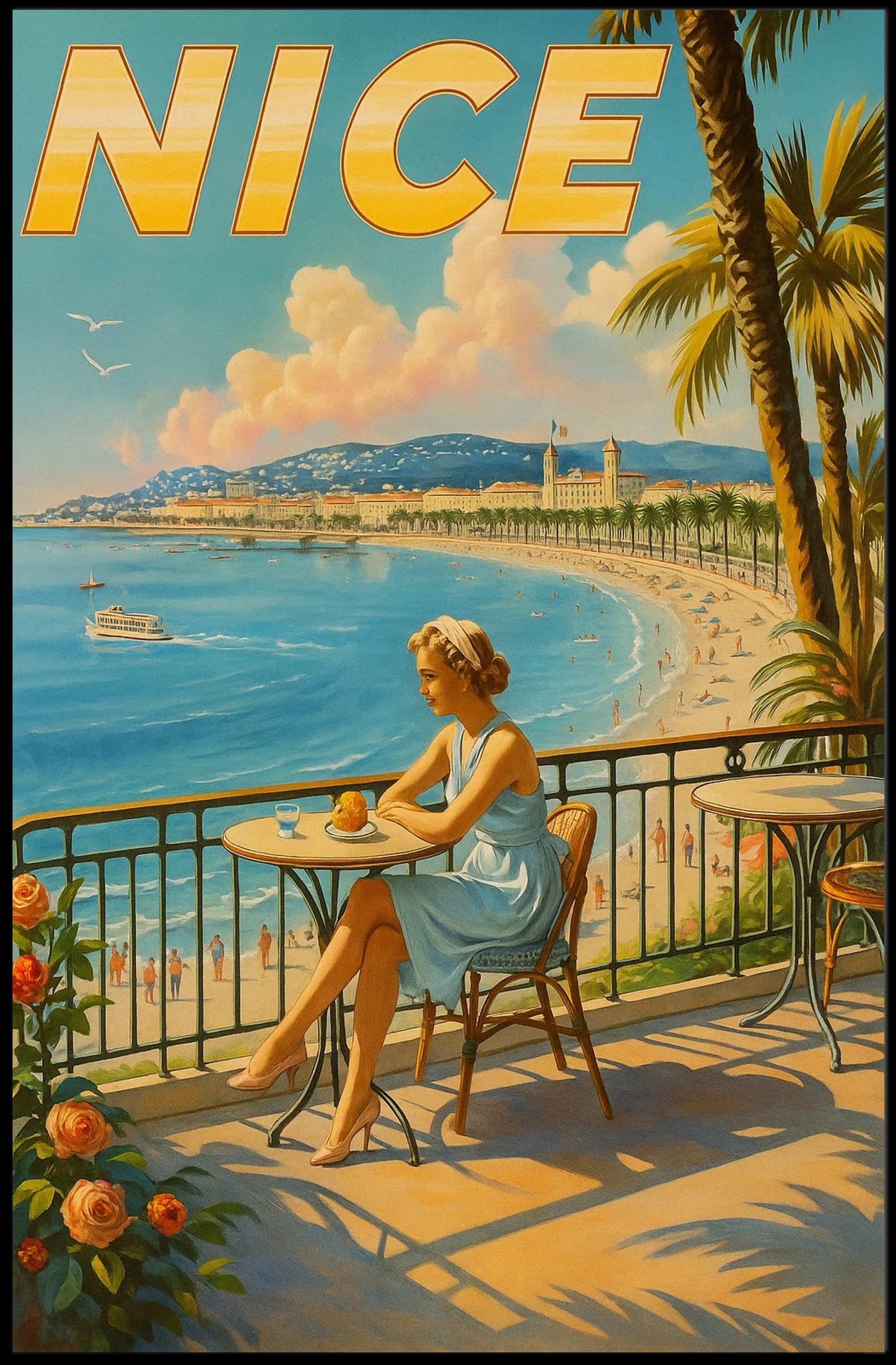 Vintage Nice France Coastal Travel Poster