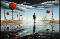 Enigmatic Reflection: Surreal Landscape with Timeless Figure Poster