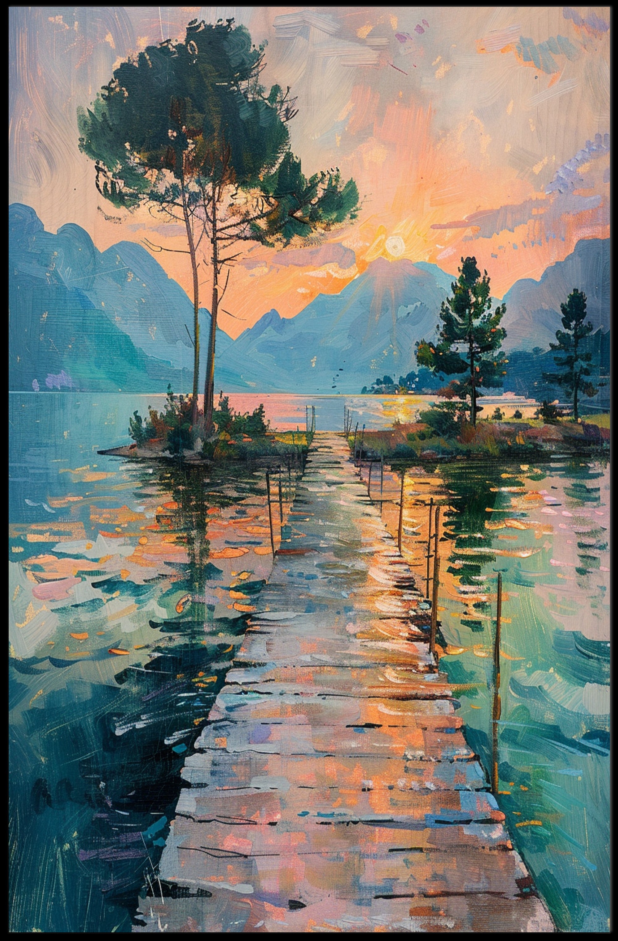 Idyllic Sunset Landscape Art Print - Abstract or Artistic Poster PosterGoat