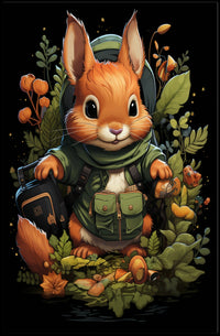 Whimsical Woodland Explorer Adventure Imagination Kids Nature Lovers Squirrel Backpack Forest Trail Poster