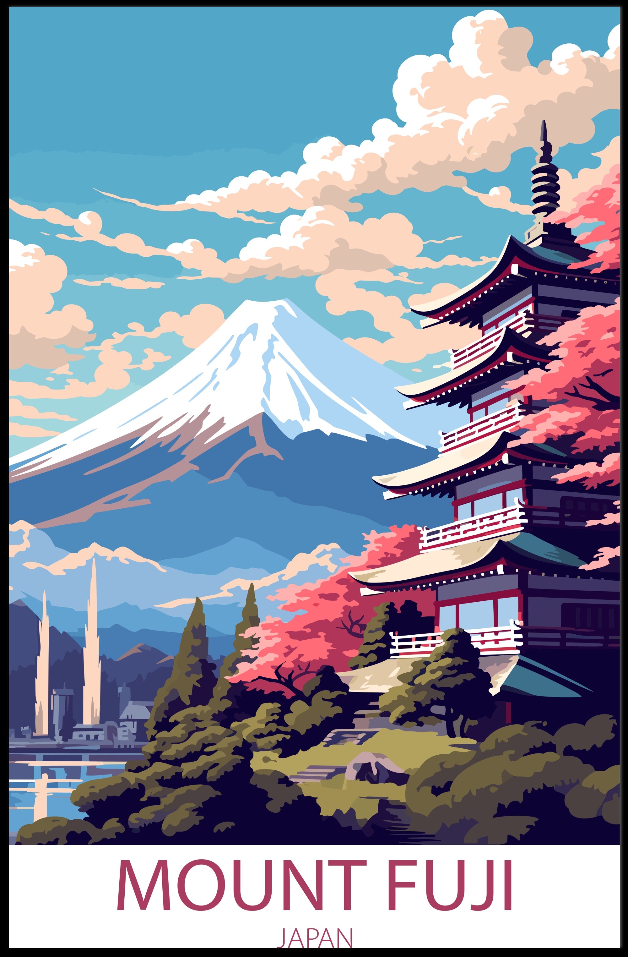 Mount Fuji Vintage Travel Art Poster