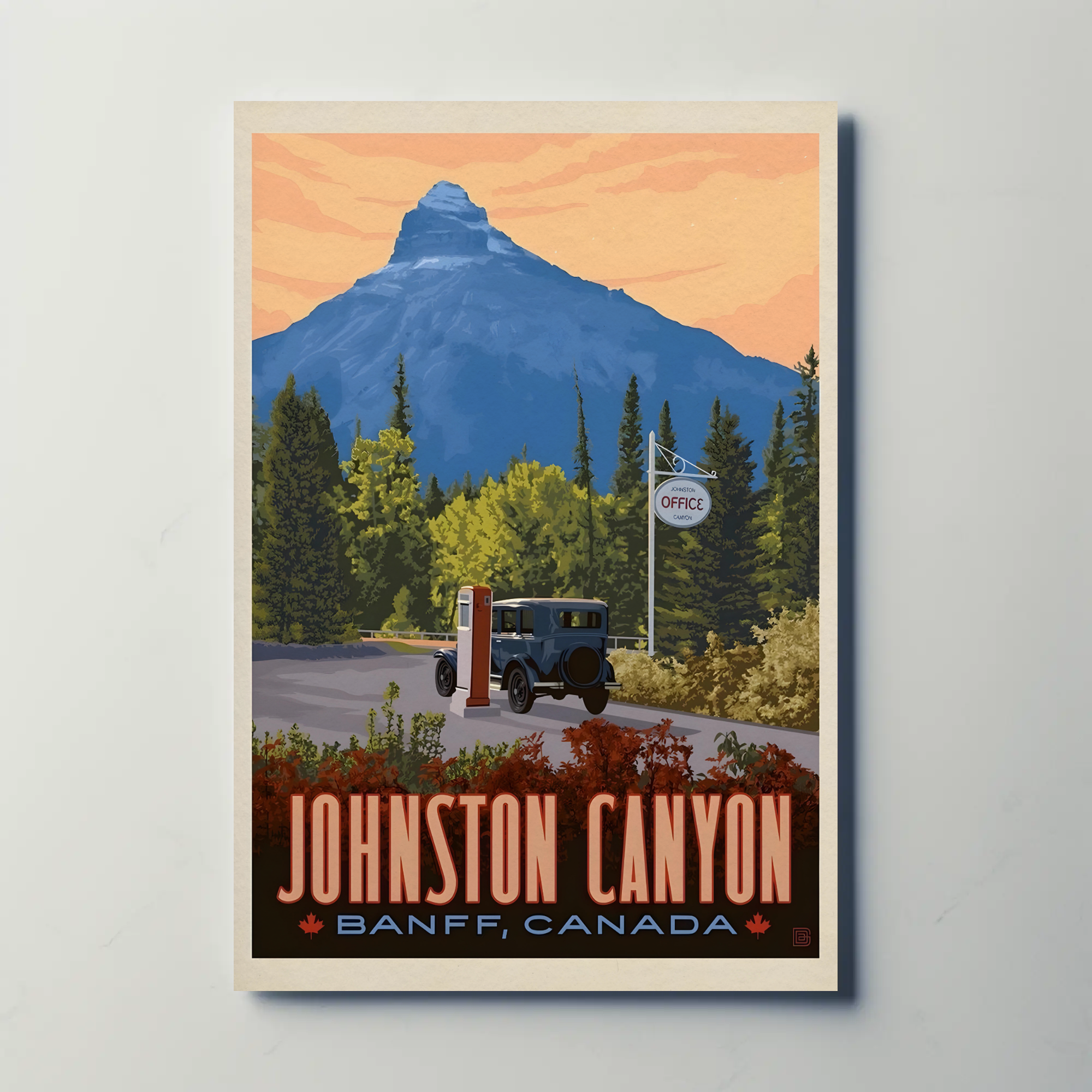 Vintage Scenic Johnston Canyon Travel Adventure Poster
