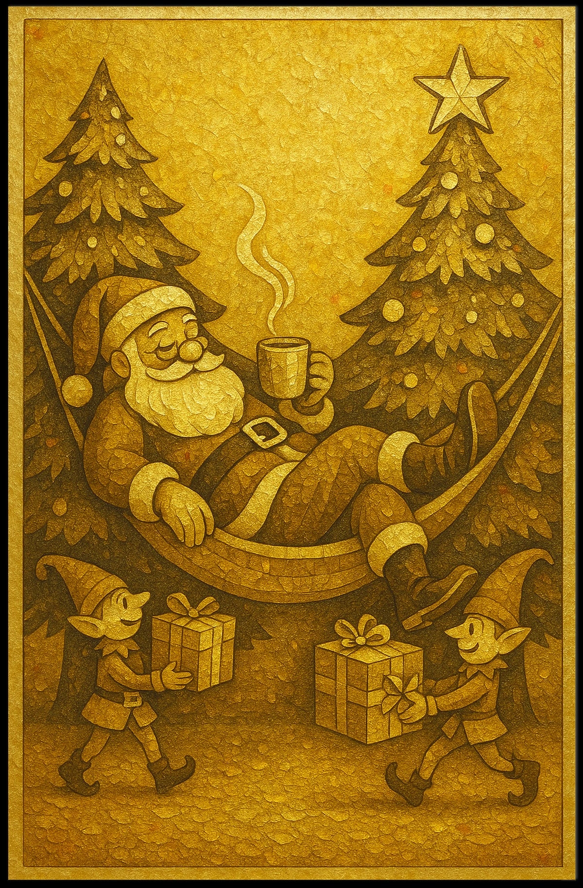 Festive Vintage Santa Christmas Scene Artistic Poster
