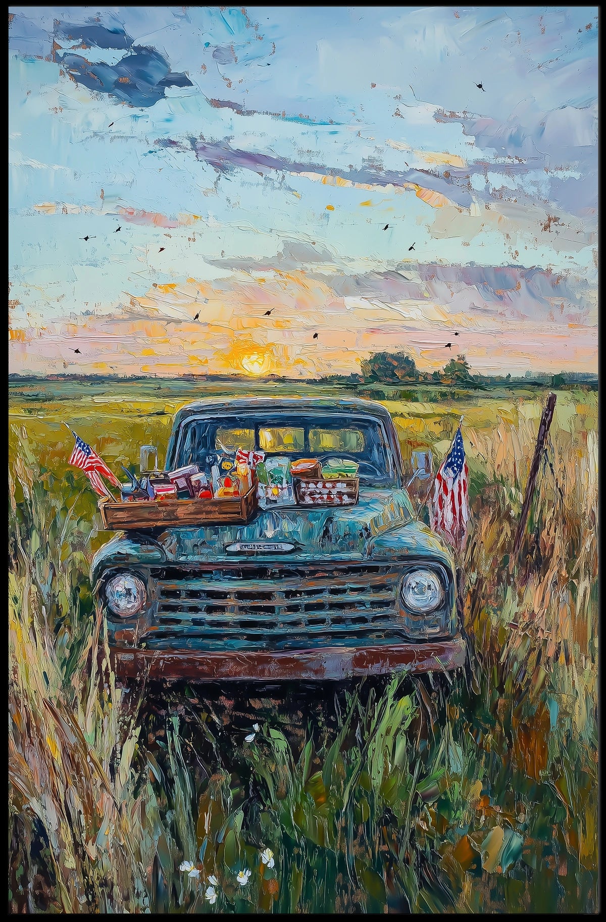 Vintage Pickup Truck Abstract Art On Canvas Fine Poster