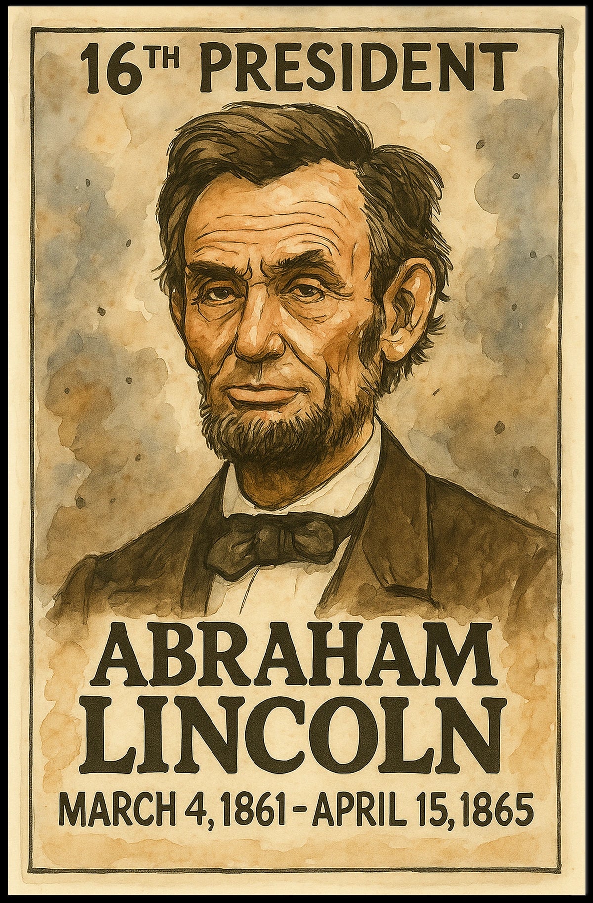 Abraham Lincoln 16th President of the United States Exaggerated Cartoon Sketch Poster