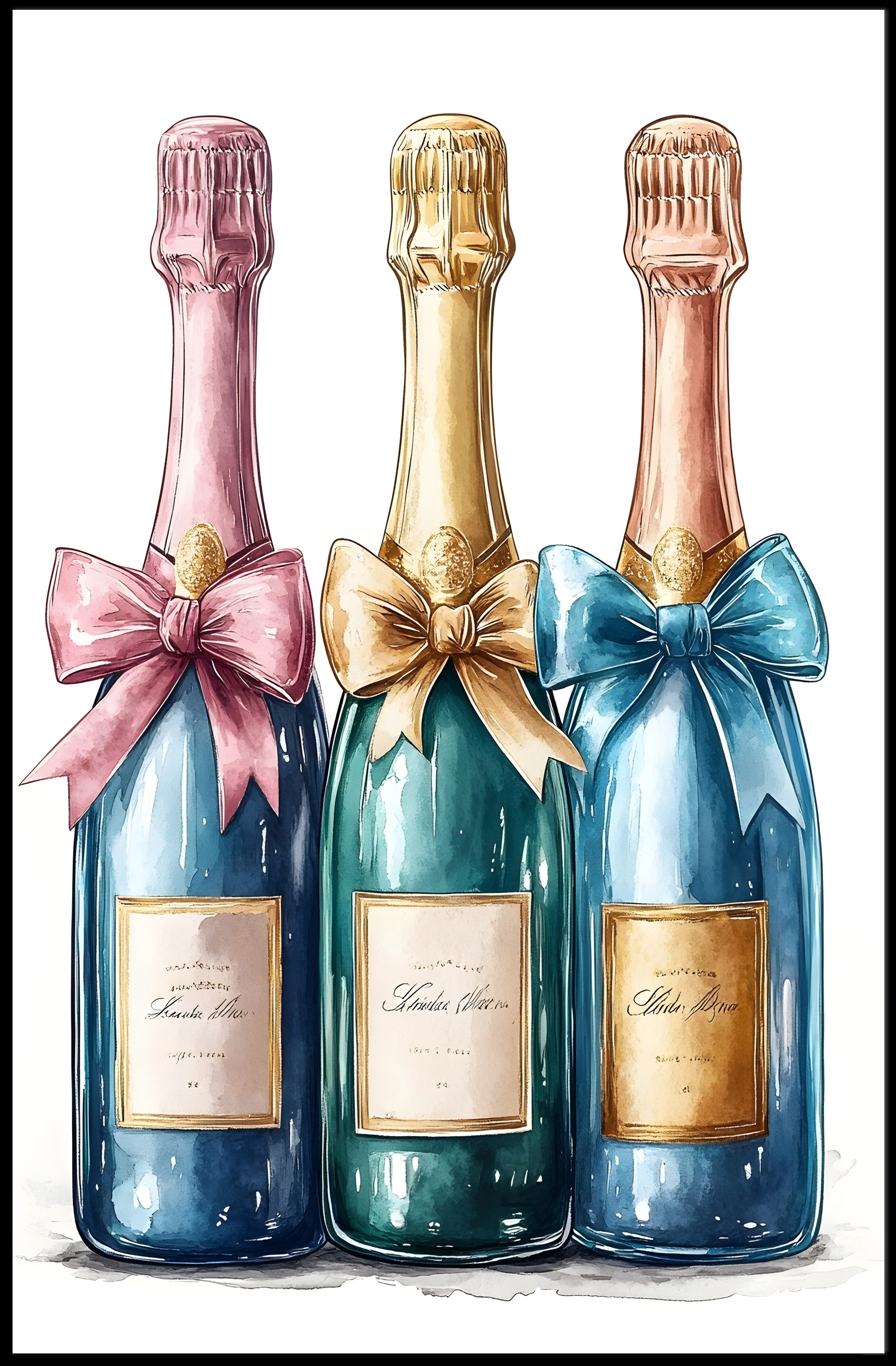 Celebration Bottles Elegant Wall Art Print