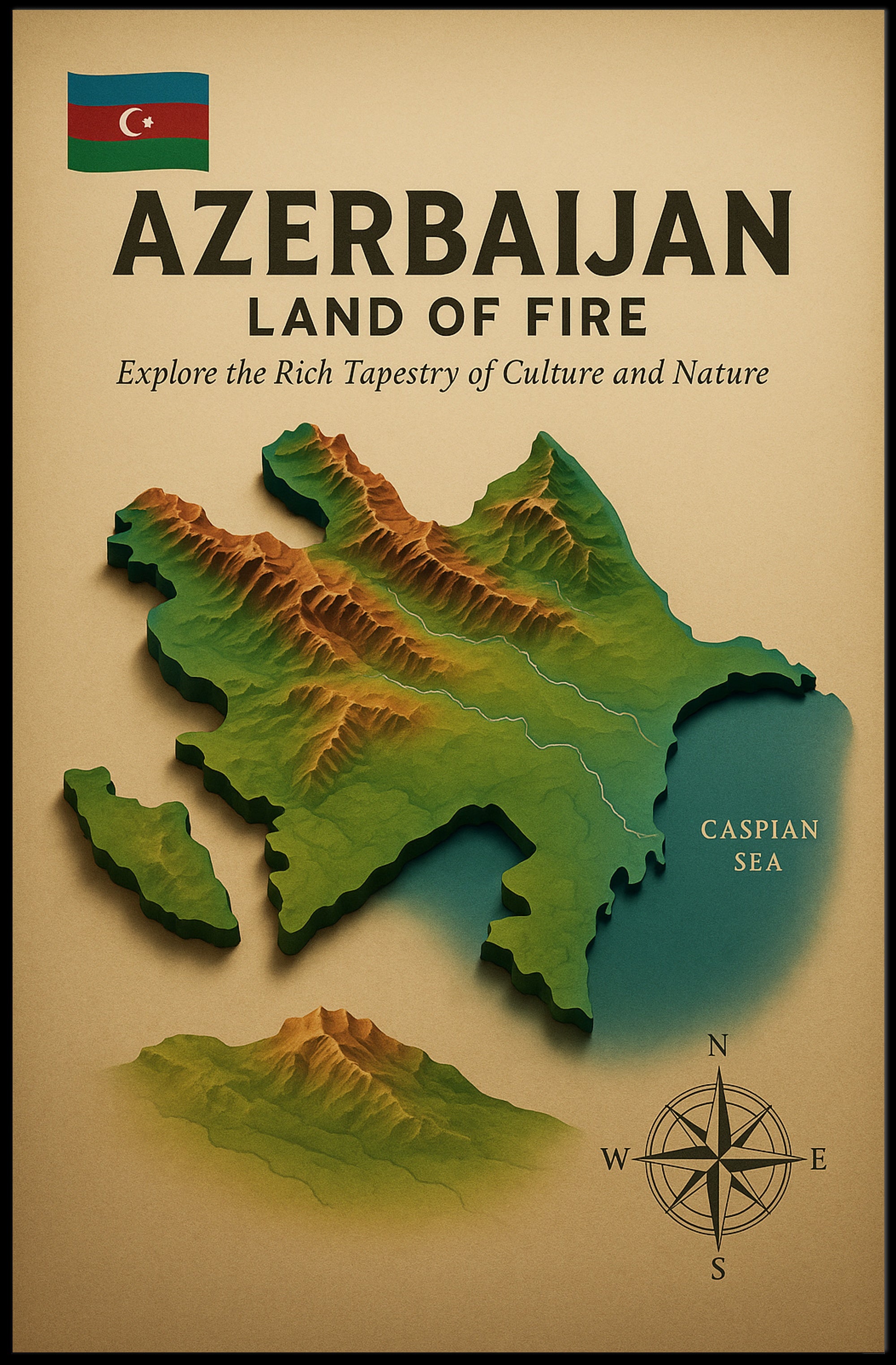 Azerbaijan Land of Fire Geographic Travel Poster