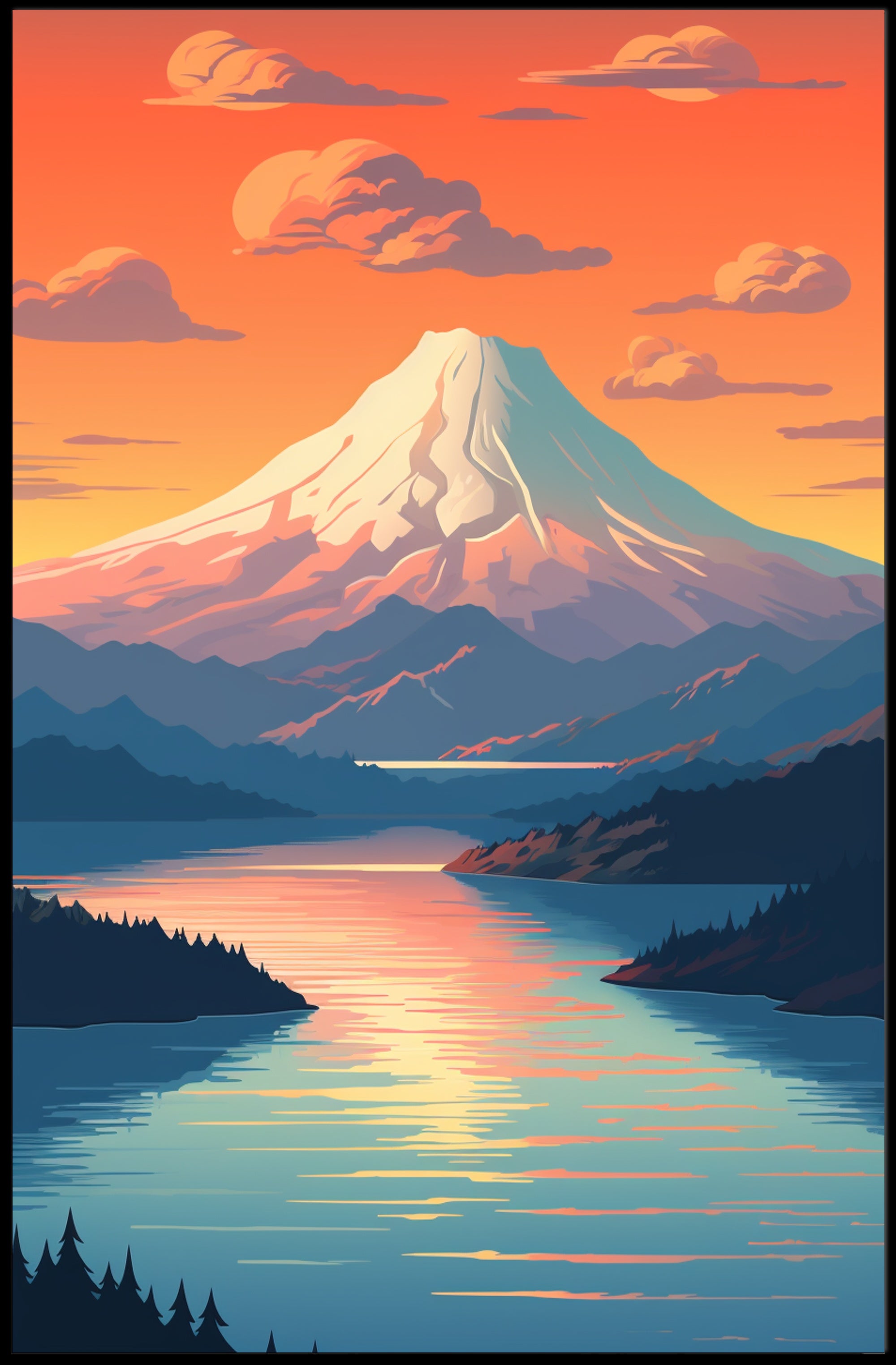 Majestic Mountain Sunset Poster PosterGoat