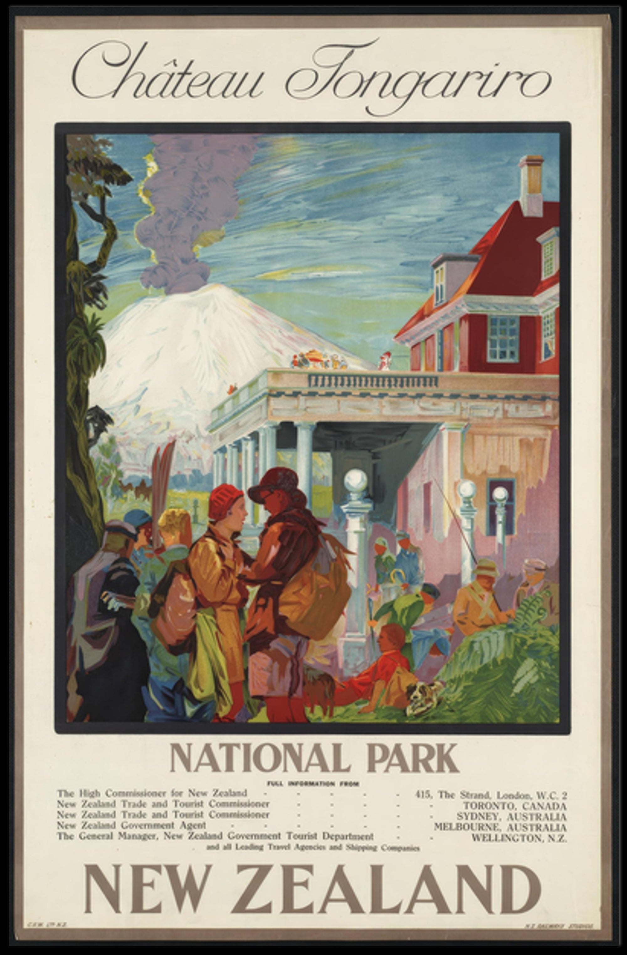 Chateau Tongariro Travel Poster Vintage New Zealand