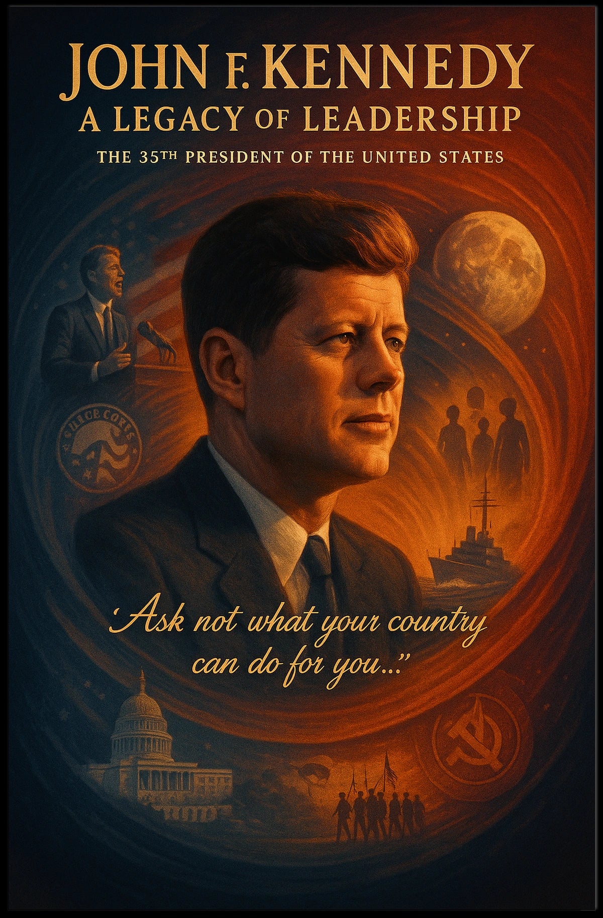 JFK Legacy Vintage Commemorative Leadership Poster Print