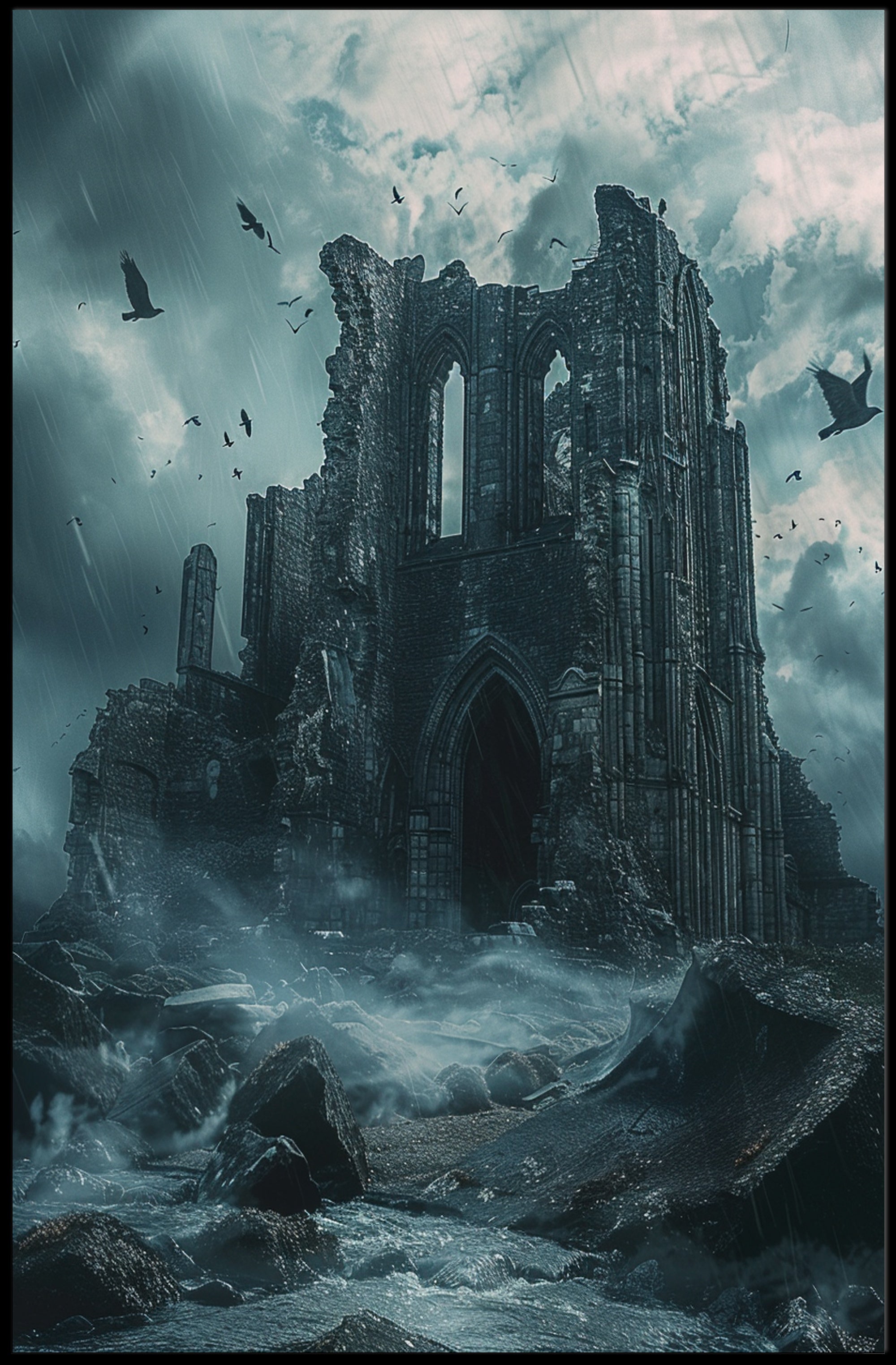 Gothic Ruins in Stormy Landscape Artistic Poster PosterGoat