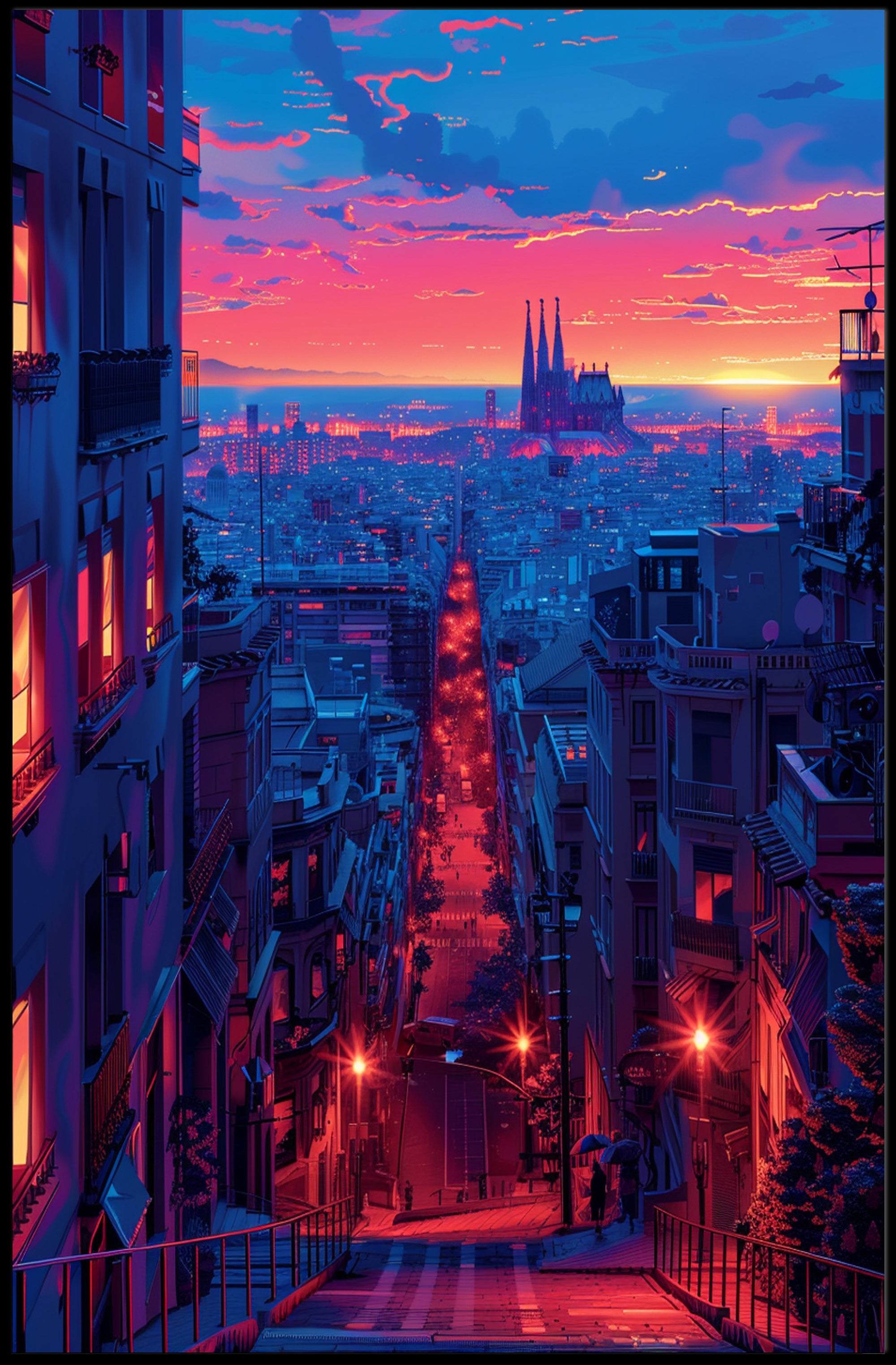 Sunset Over the Cityscape Art Print Poster Decor PosterGoat