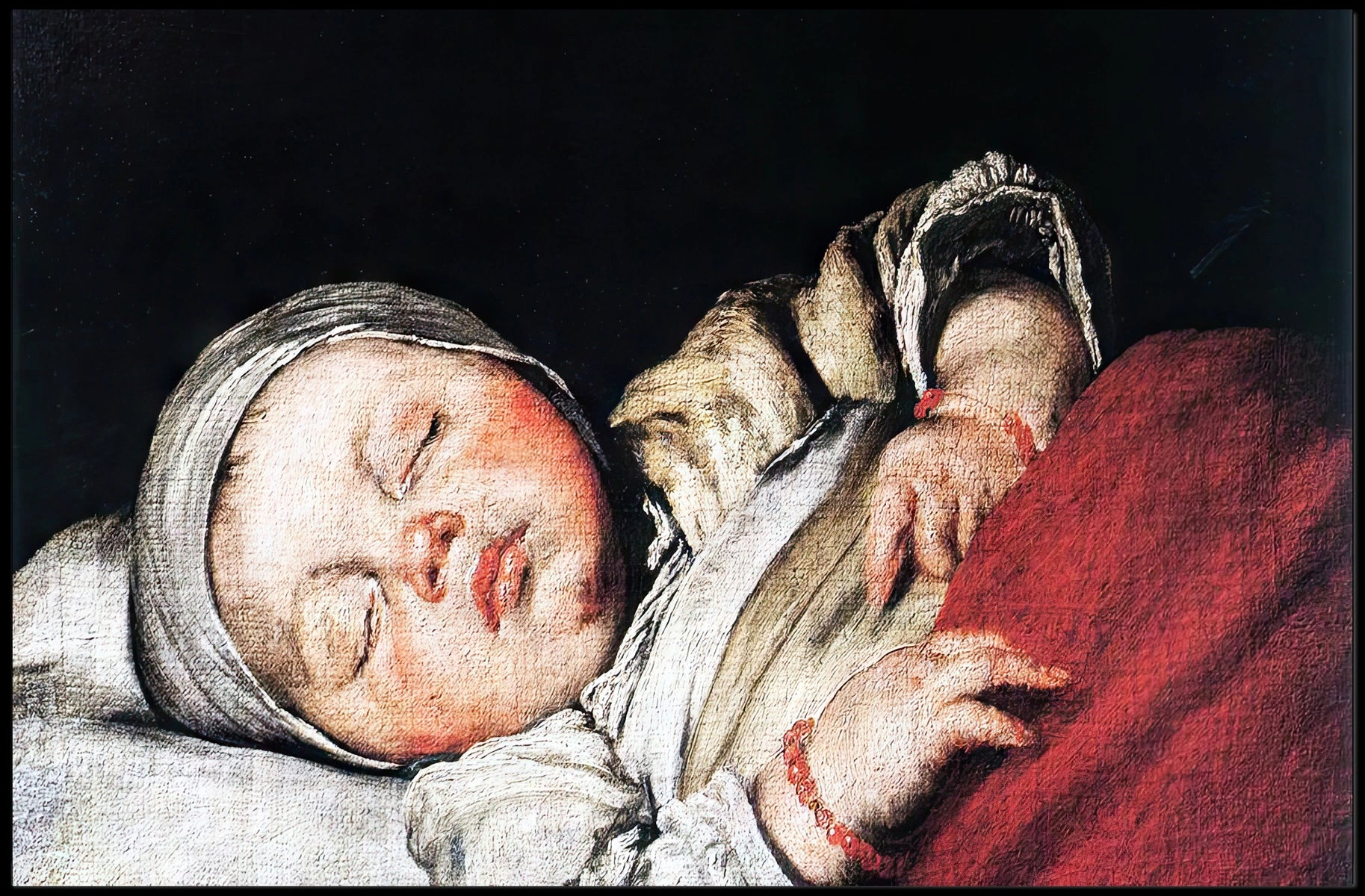 Sleeping Infant Amidst Historical Charm - Artistic Poster