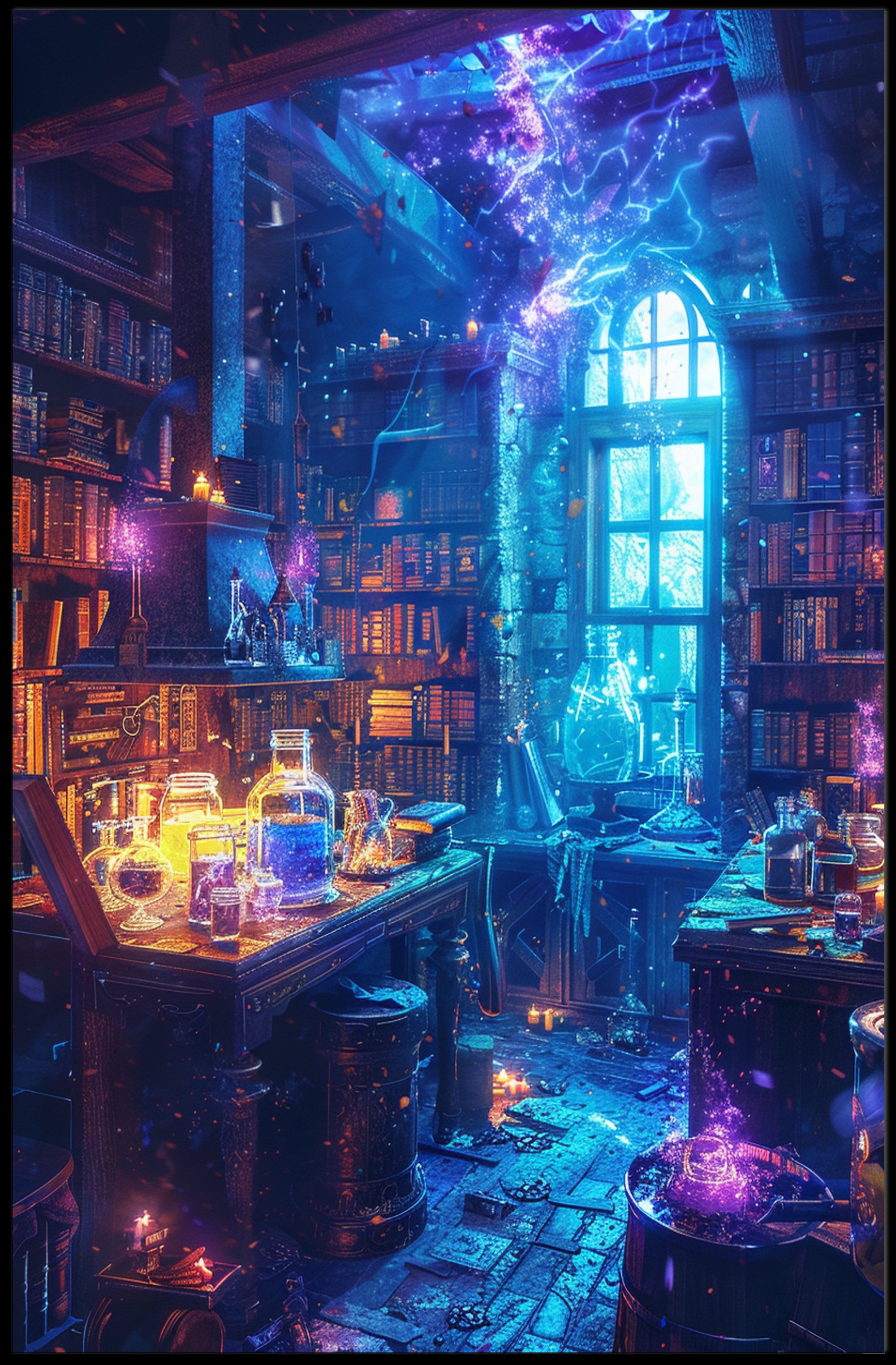 Magical Alchemy Library Fantasy or Mythology Poster PosterGoat
