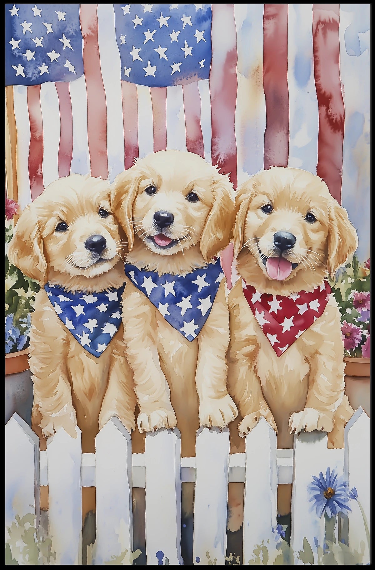 Charming Trio Of Golden Retriever Puppies Artwork Poster