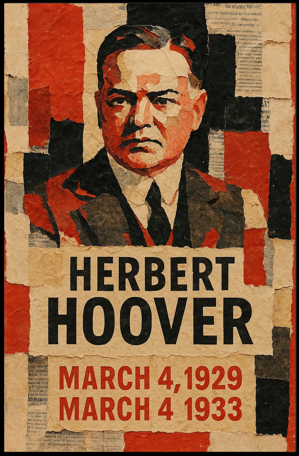 Herbert Hoover 31st President of the United States Layered paper Collage Poster