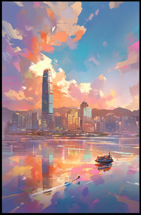 Modern Cityscape Sunset Poster: Hong Kong Skyline Art