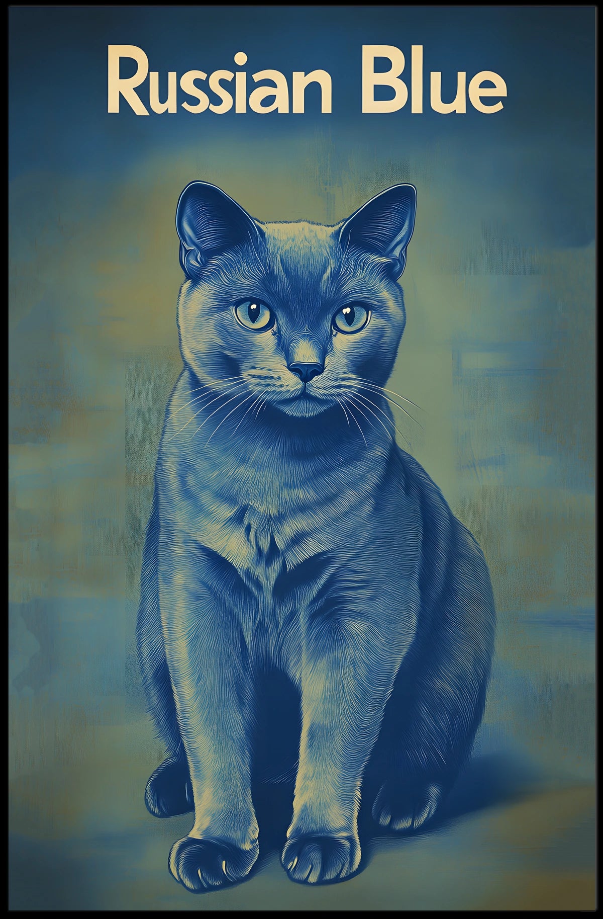 Russian Blue Cat Portrait Art Print For Home Decor Poster