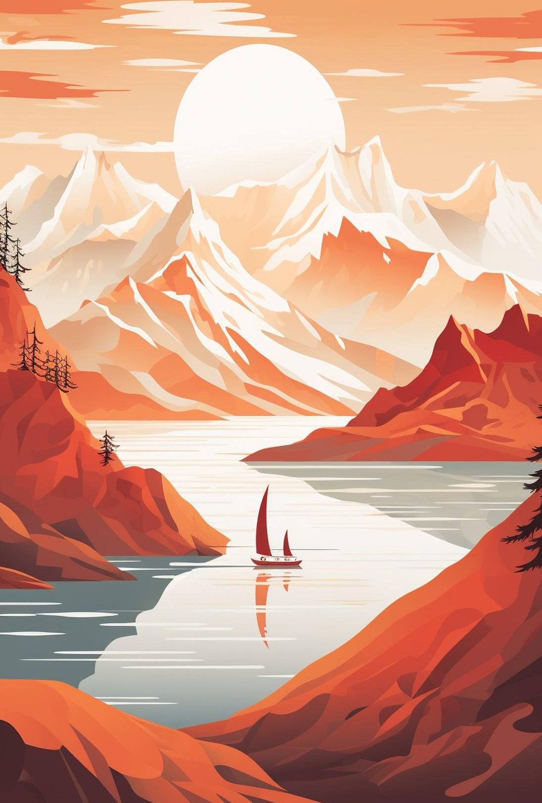 Tranquil Mountain Dawn Minimalist Art Travel Poster