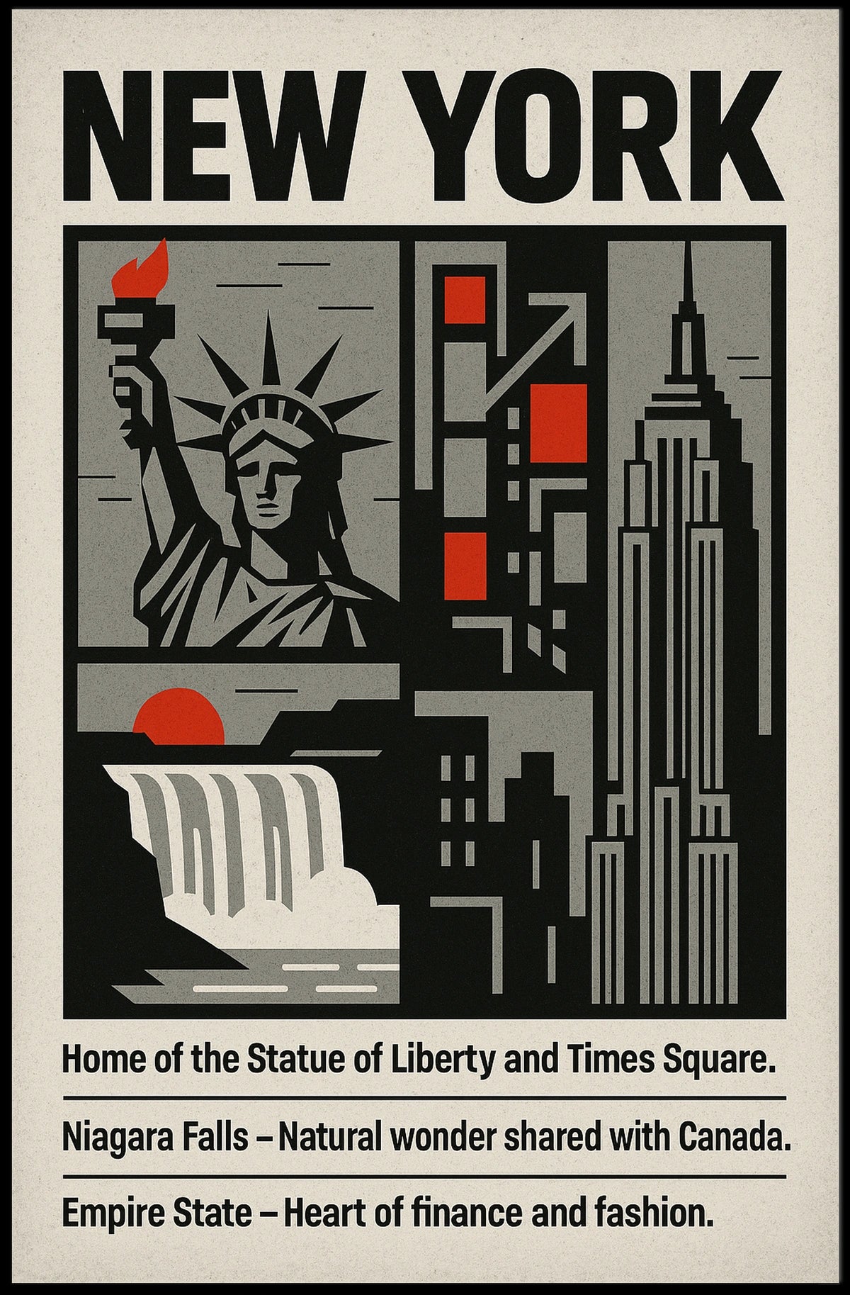New York Landmarks Poster Modern Travel Skyline Wall Art