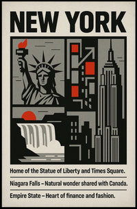 New York Landmarks Poster Modern Travel Skyline Wall Art