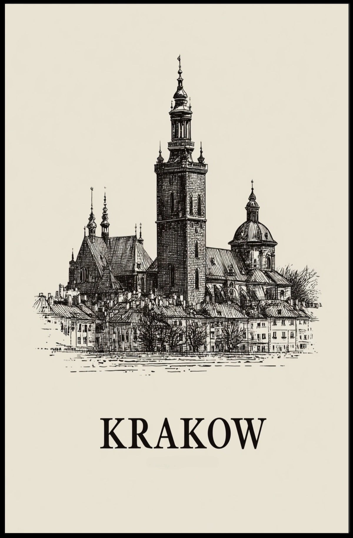 Krakow Architectural Illustration Poster